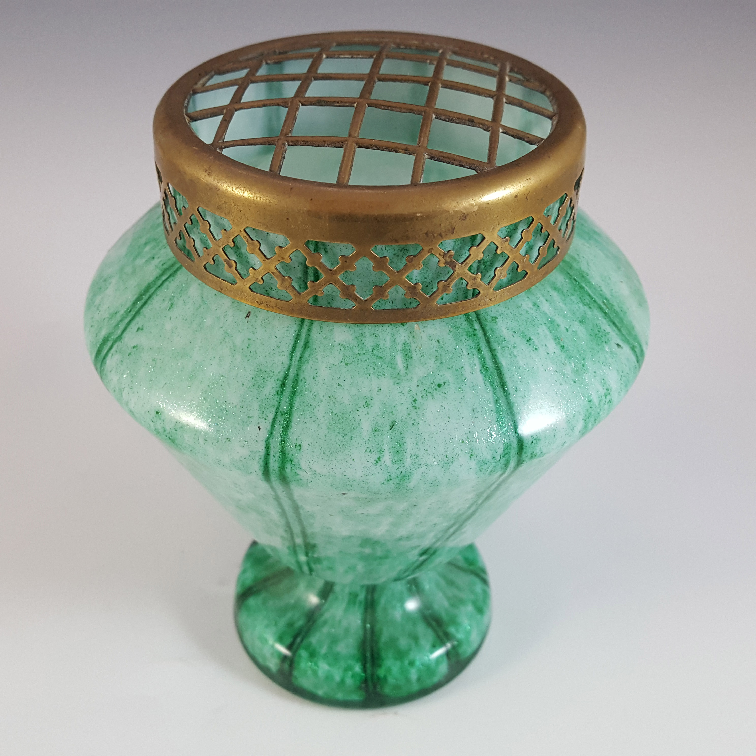 (image for) Welz Czech Green Aventurine Glass 'Vertical Stripes' Vase - Click Image to Close