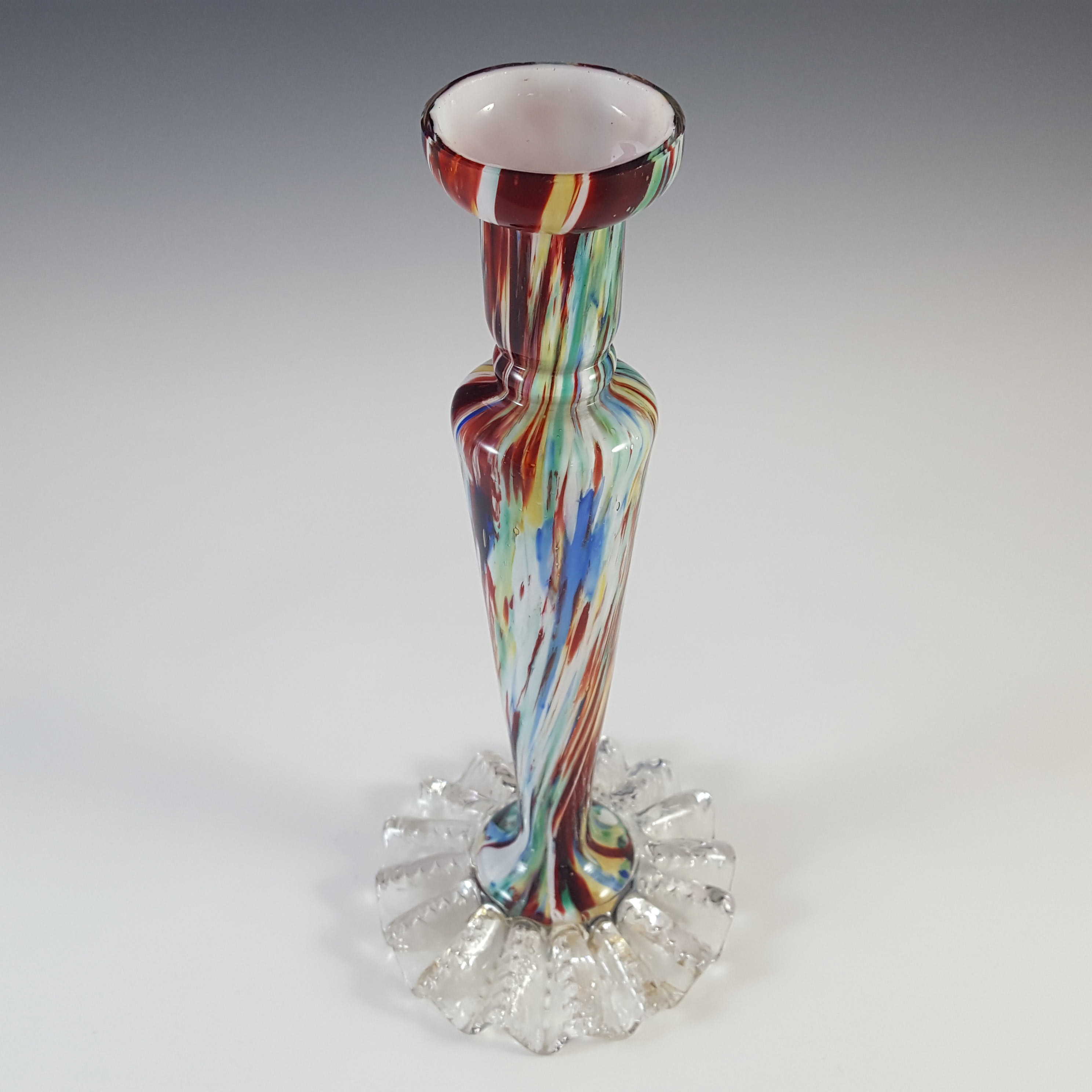 Welz Bohemian Red, Blue, Green & White Spatter Glass Vase - Click Image to Close