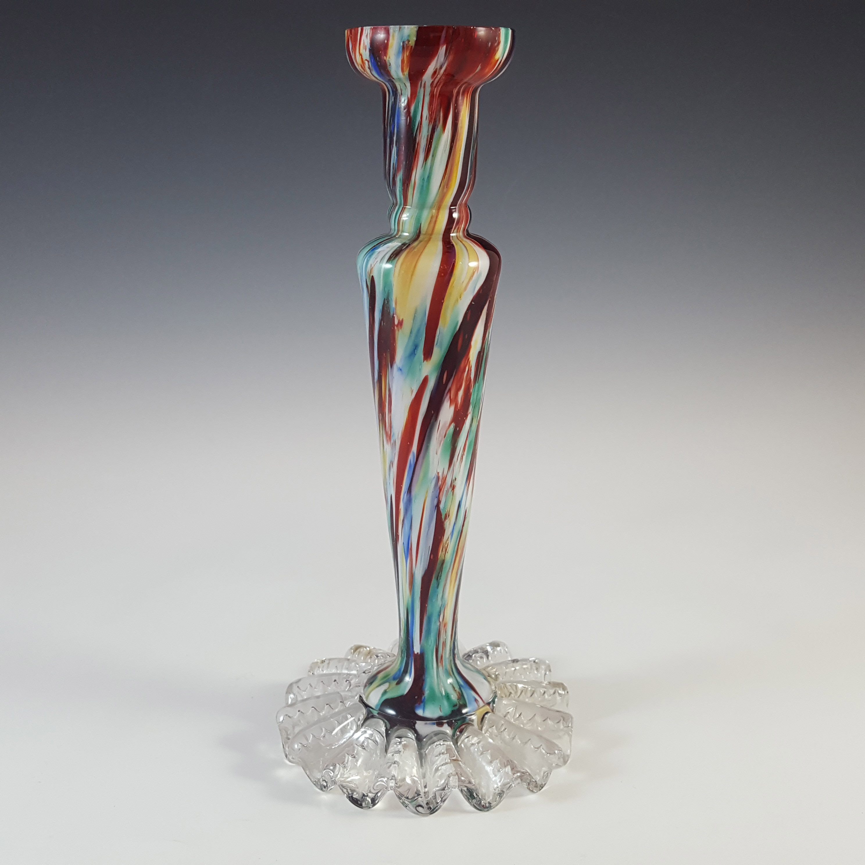 (image for) Welz Bohemian Red, Blue, Green & White Spatter Glass Vase - Click Image to Close