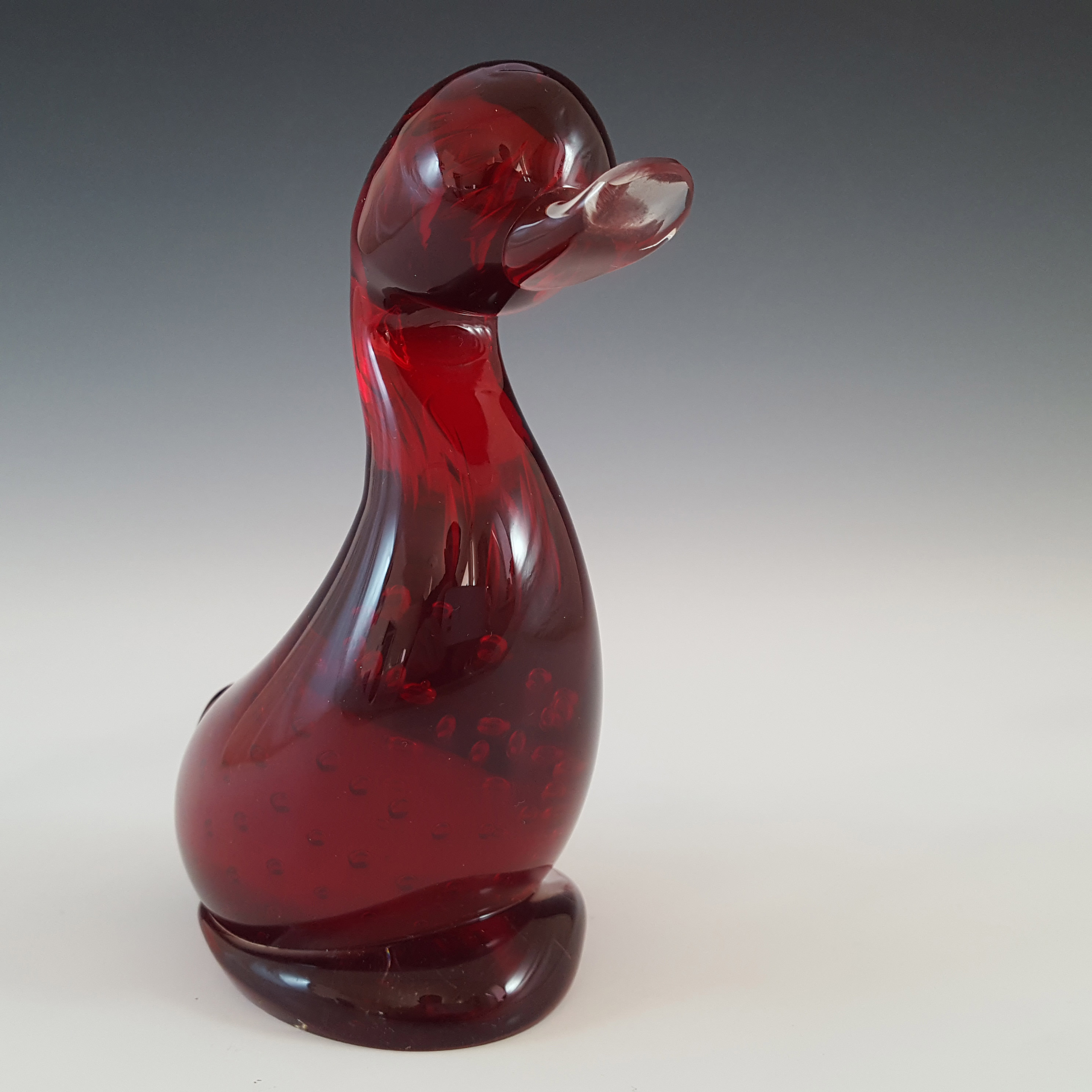 Whitefriars Vintage Ruby Red Glass 'Dilly Duck' Figurine - Click Image to Close