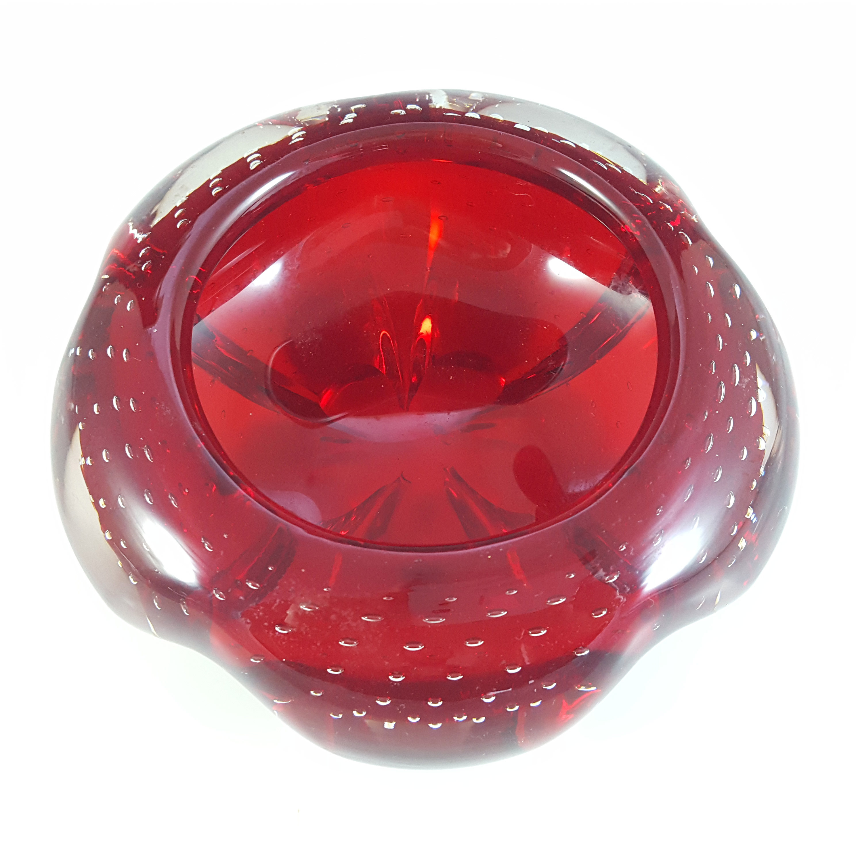 Whitefriars #9778 Ruby Red Glass Controlled Bubble Vintage Bowl - Click Image to Close