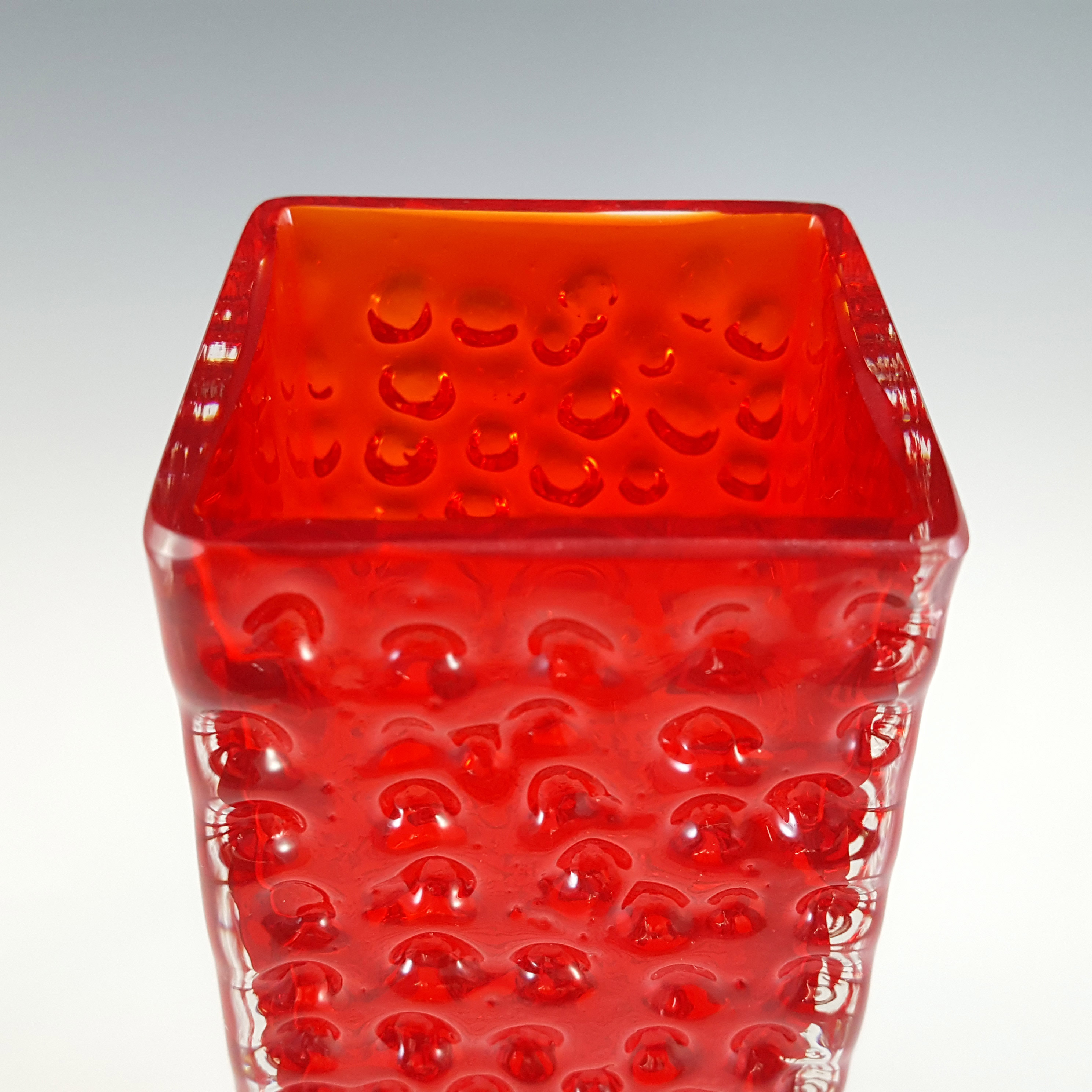 (image for) Whitefriars #9808 Baxter Ruby Red Glass 8" Nailhead Vase - Click Image to Close