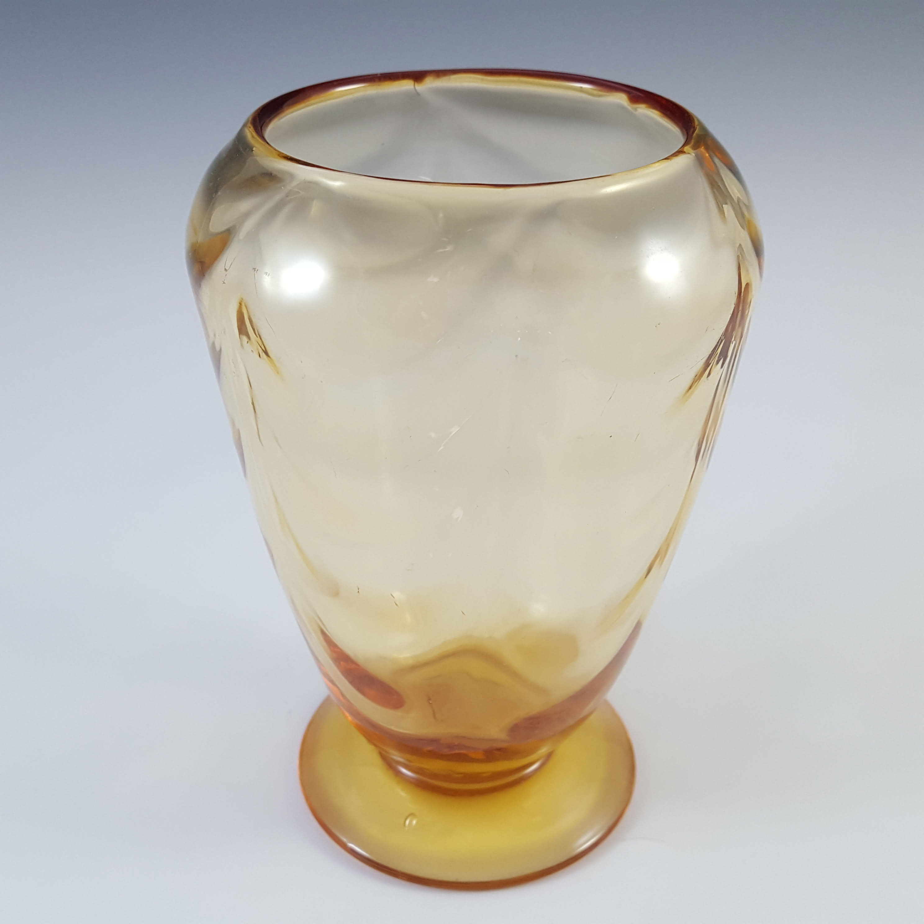 (image for) Whitefriars #9358 Amber Glass Wave Ribbed Footed Vase - Click Image to Close