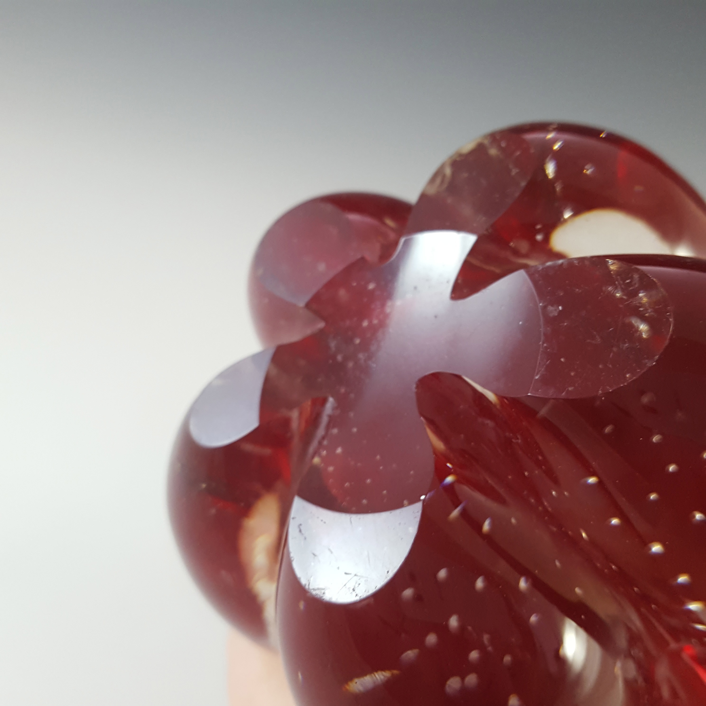 (image for) Whitefriars #9771 Ruby Red Glass Controlled Bubble Lobed Vase - Click Image to Close
