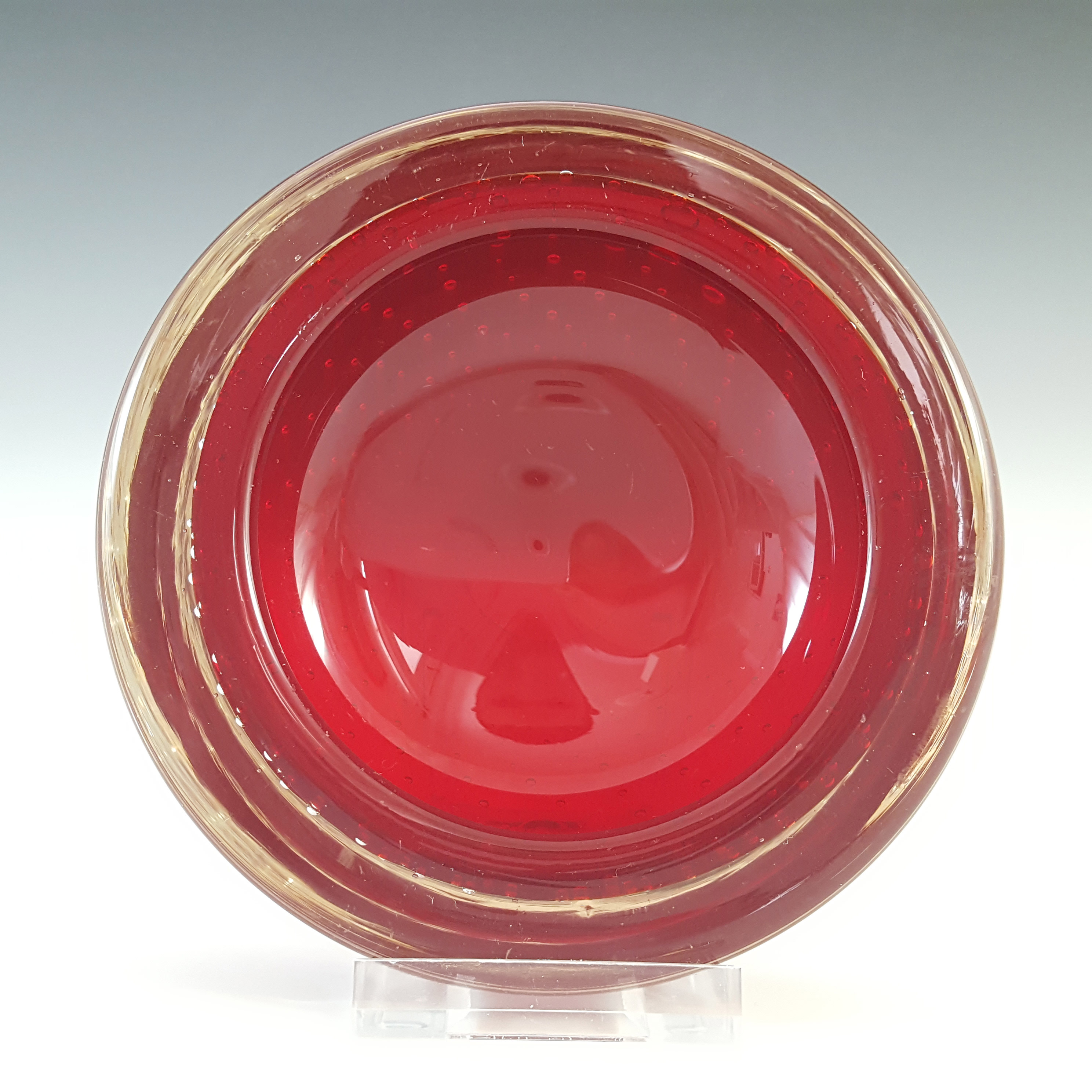 (image for) Whitefriars #9099 Ruby Red Glass Controlled Bubble Vintage Bowl - Click Image to Close