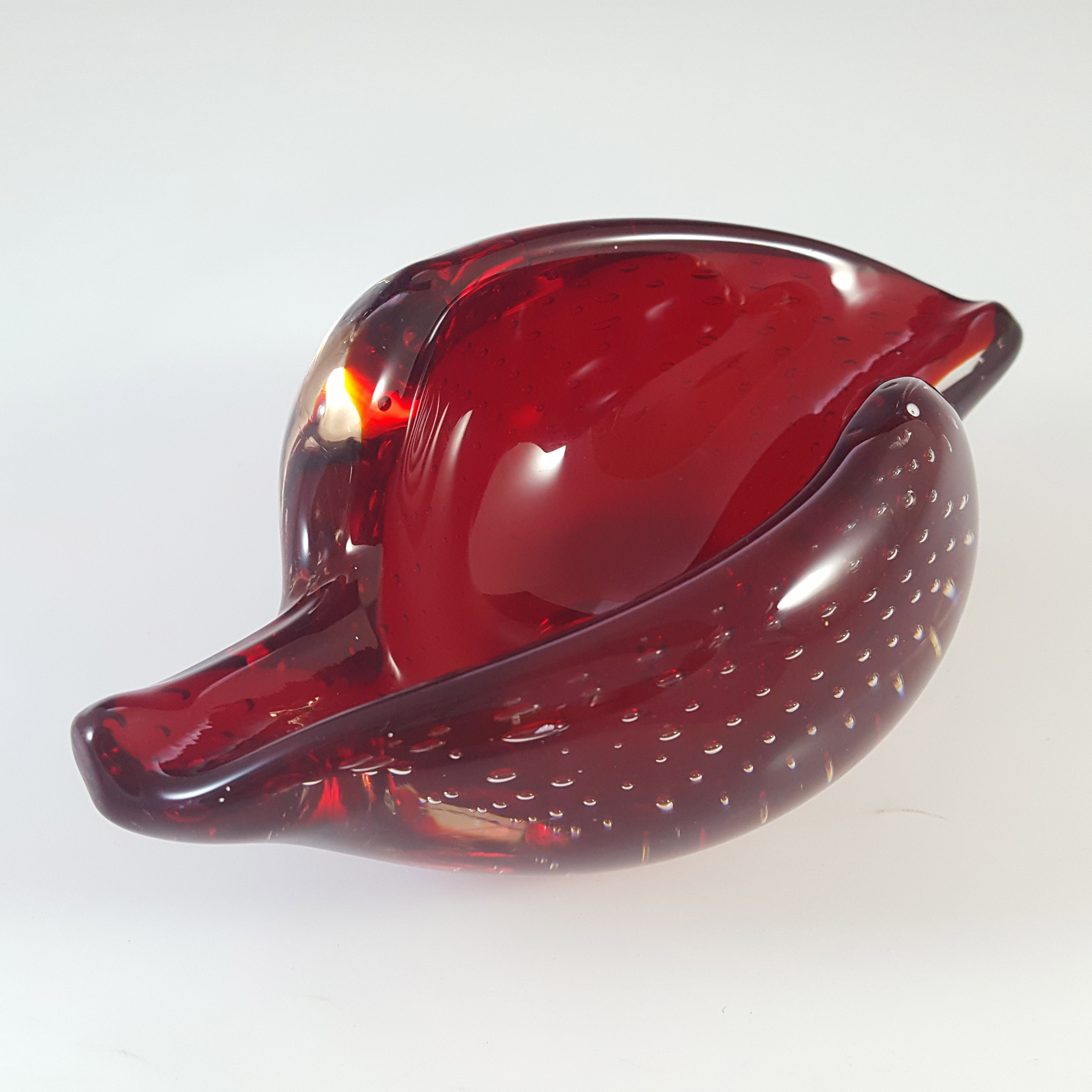 Whitefriars #9558 Ruby Red Glass Controlled Bubble Vintage Bowl - Click Image to Close