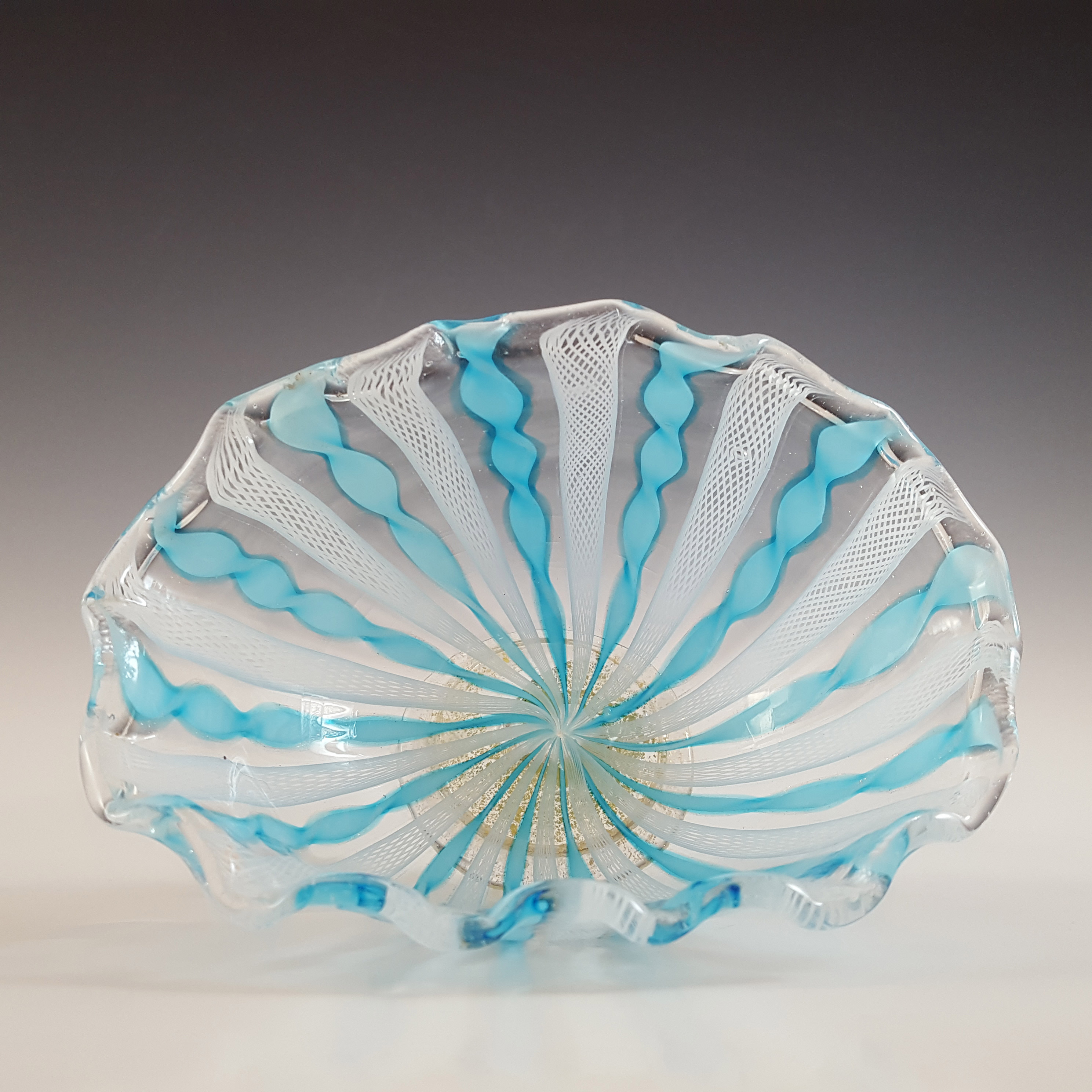 (image for) AVEM Murano Blue & White Glass Zanfirico Posy Bowl / Vase - Click Image to Close