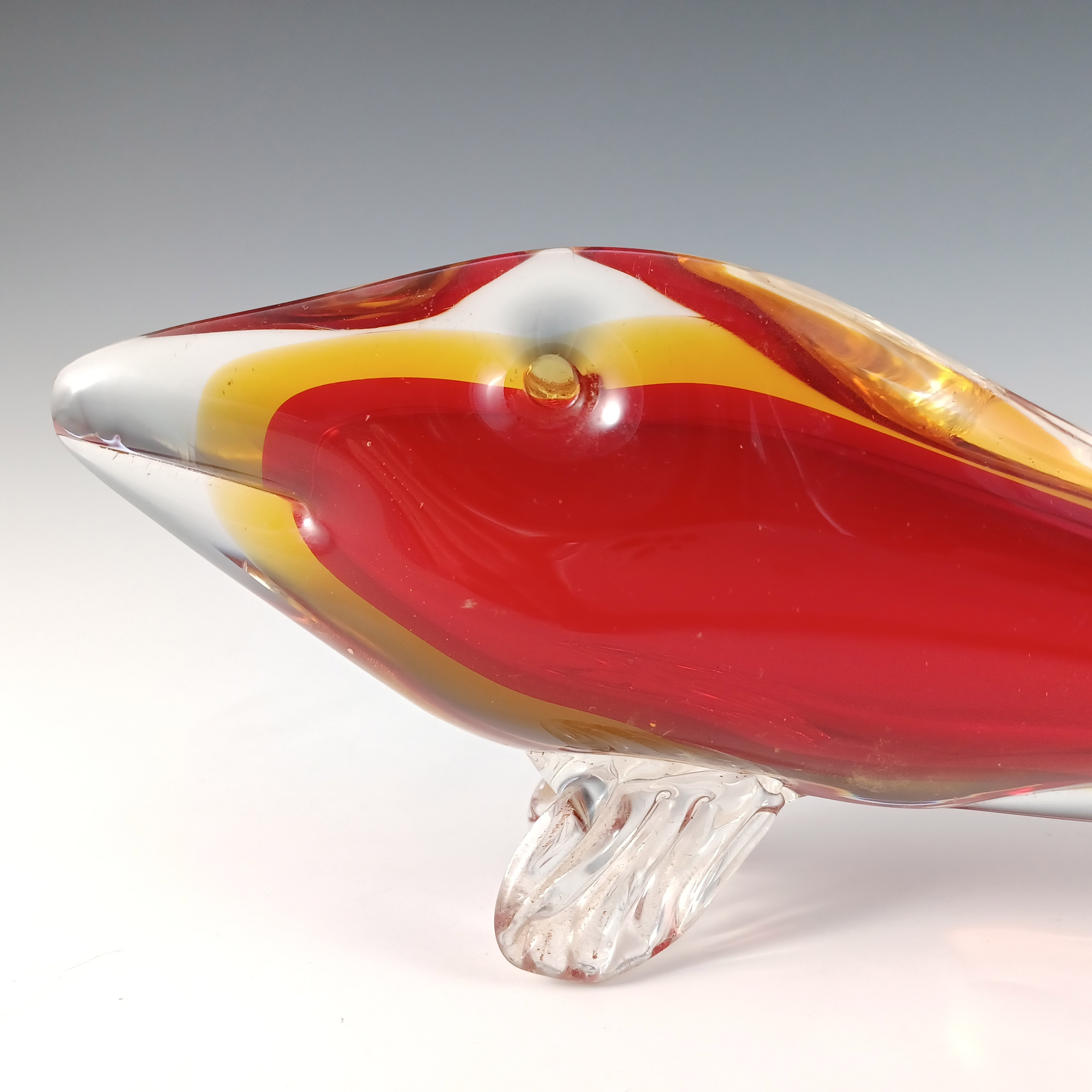 (image for) Aldo Bon Murano Red & Amber Sommerso Glass Fish Figurine - Click Image to Close