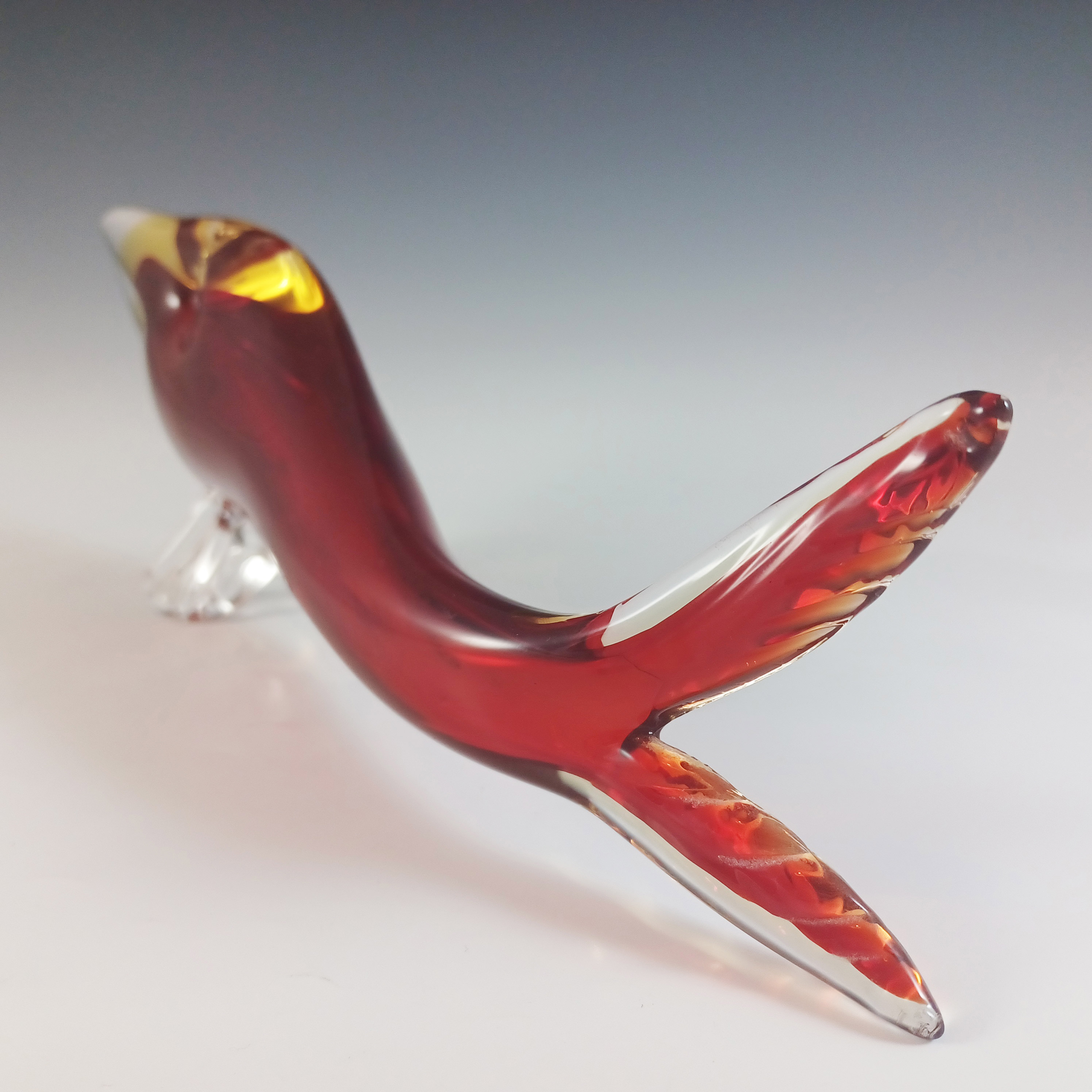 (image for) Aldo Bon Murano Red & Amber Sommerso Glass Fish Sculpture - Click Image to Close
