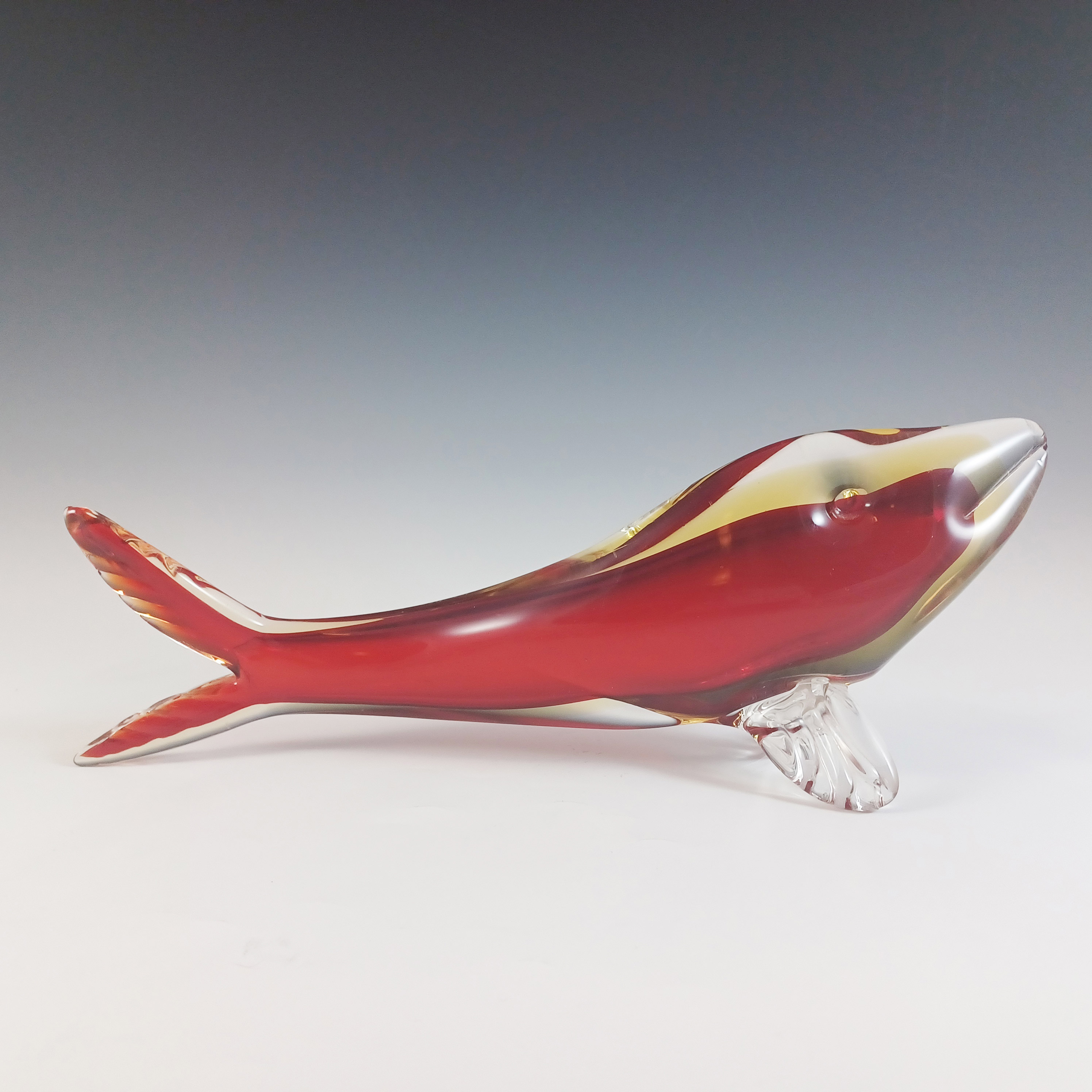 (image for) Aldo Bon Murano Red & Amber Sommerso Glass Fish Sculpture - Click Image to Close