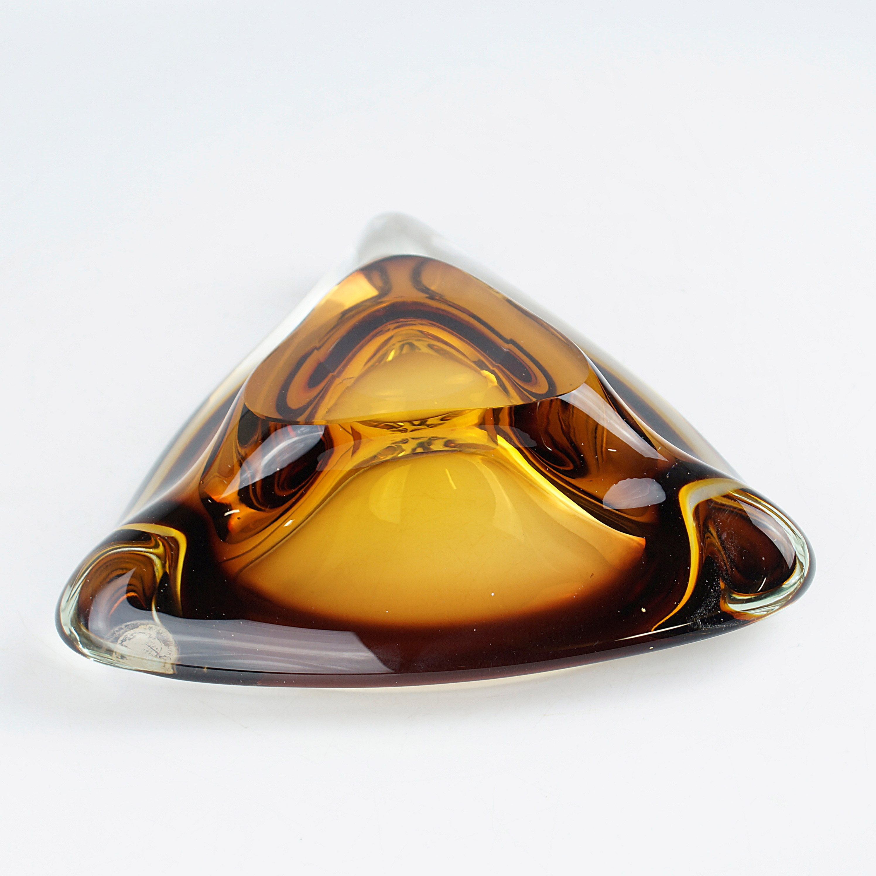 Arte Nuova Murano Brown & Amber Sommerso Glass Bowl - Labelled - Click Image to Close