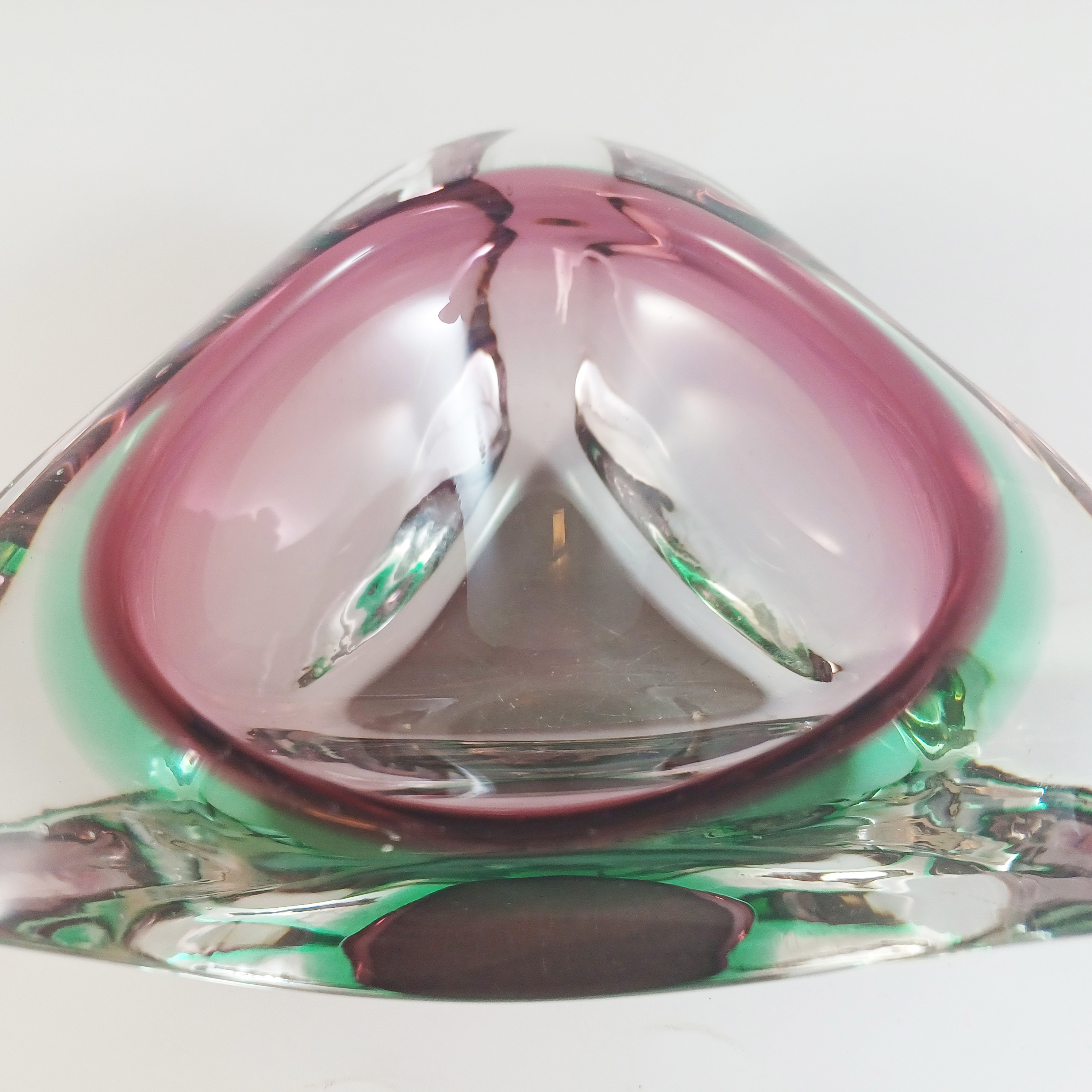 (image for) Arte Nuova Pustetto & Zanetti Murano Pink & Green Sommerso Glass Bowl - Click Image to Close