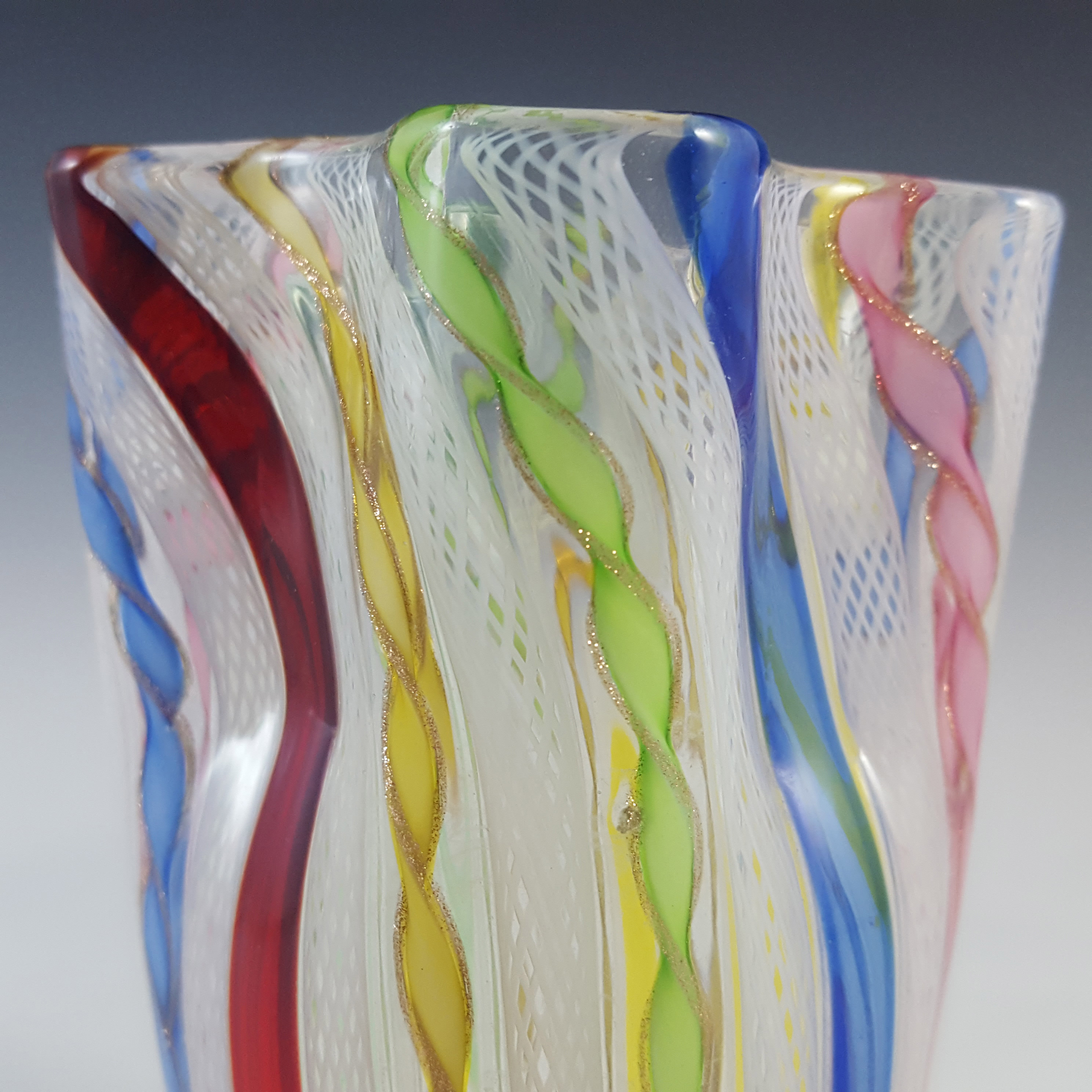 (image for) AVEM Murano Multicoloured Glass Zanfirico Filigree Vase - Click Image to Close
