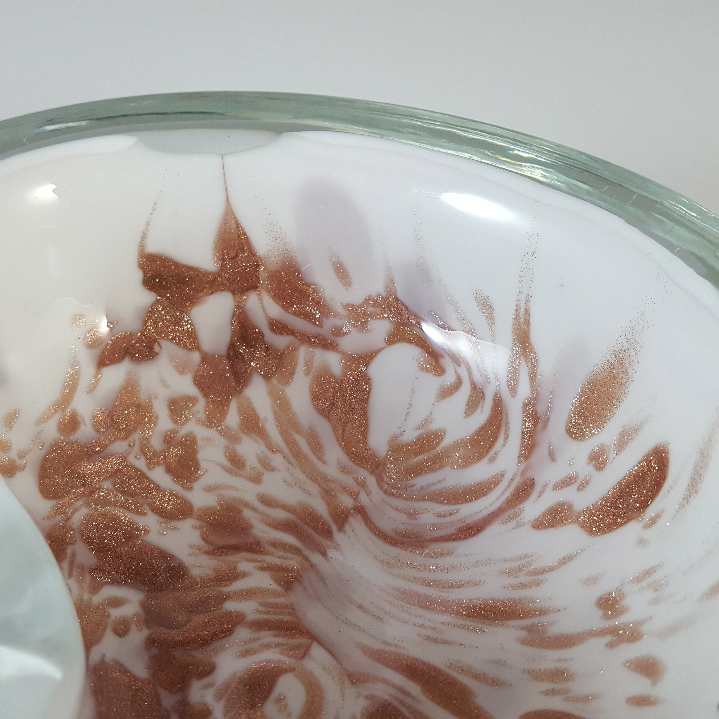 (image for) Murano Vintage Copper Aventurine White Glass Bowl / Ashtray - Click Image to Close