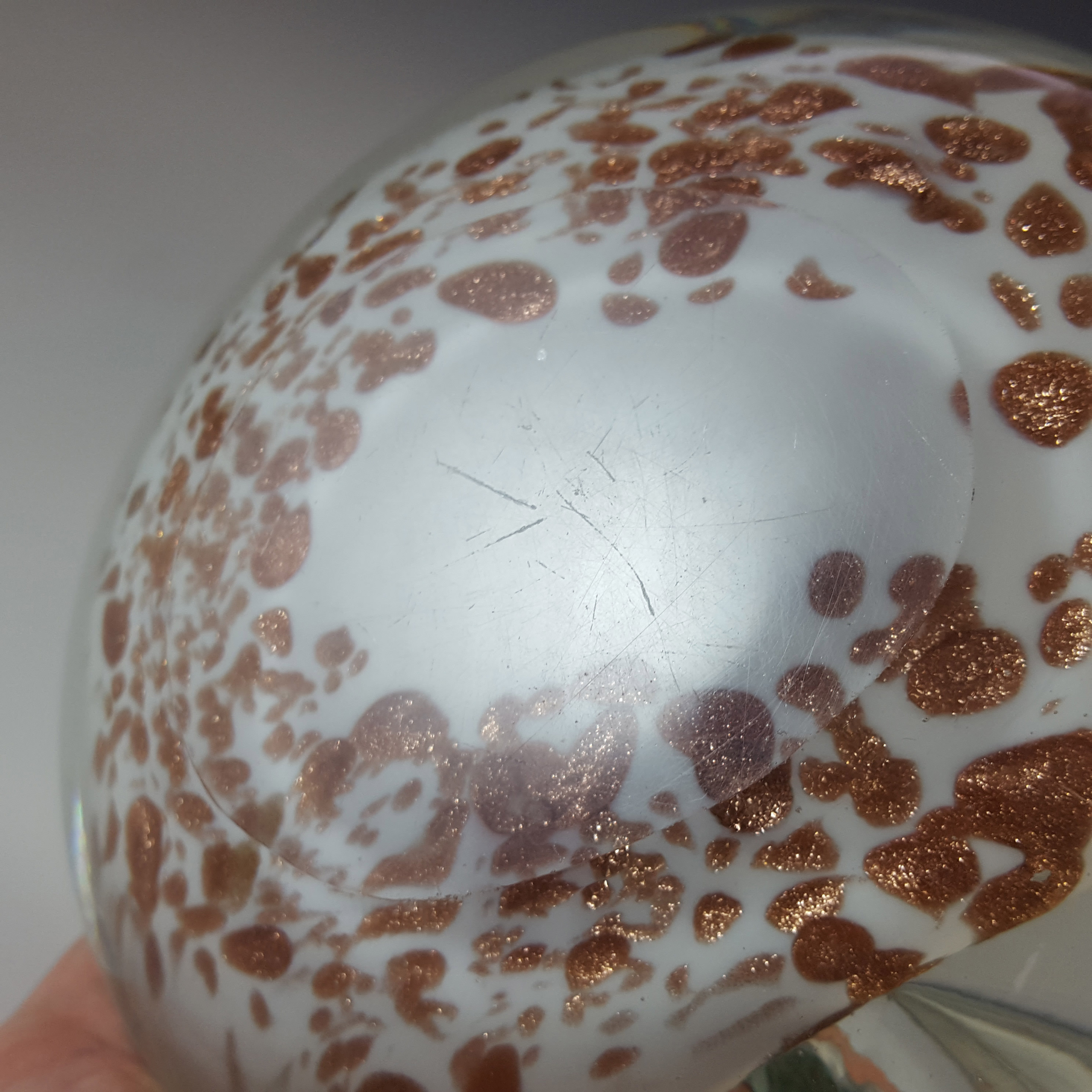 (image for) Murano Vintage Copper Aventurine White Glass Bowl / Ashtray - Click Image to Close