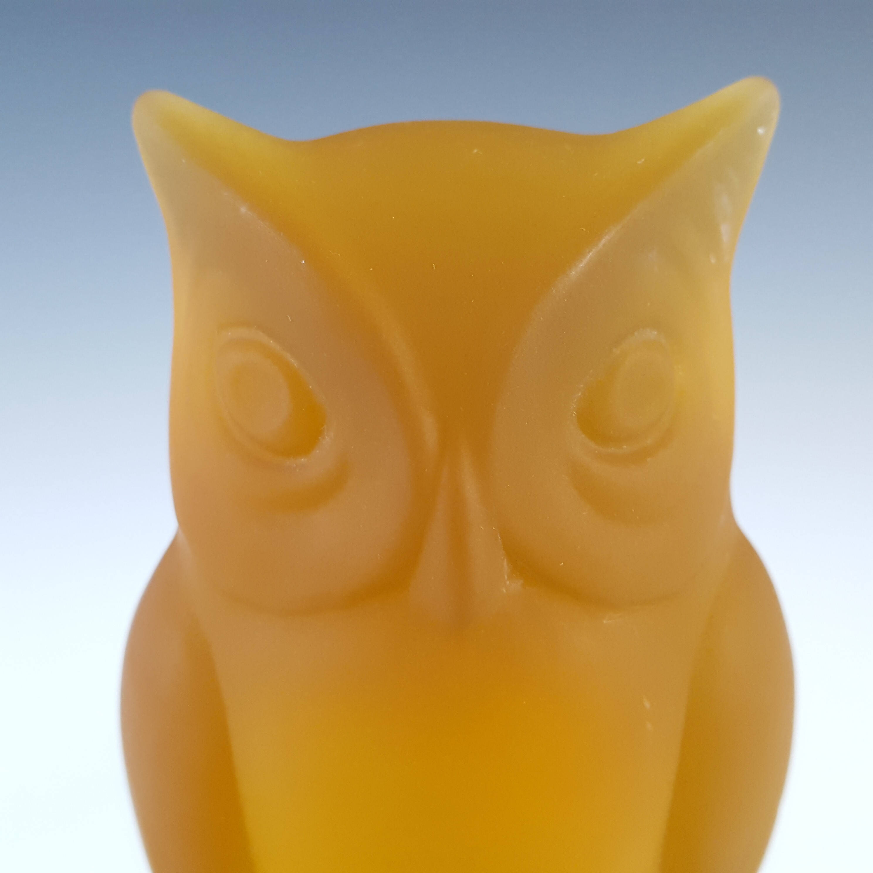 Bagley Art Deco Frosted Amber Glass Owl Bookends / Book Ends - Click Image to Close