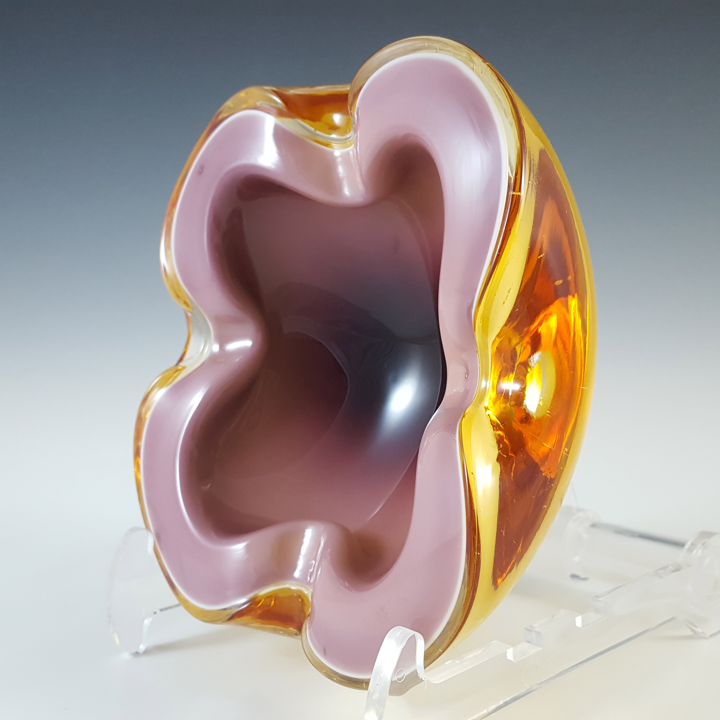 Barbini Murano Purple, White & Amber Glass Biomorphic Bowl - Click Image to Close