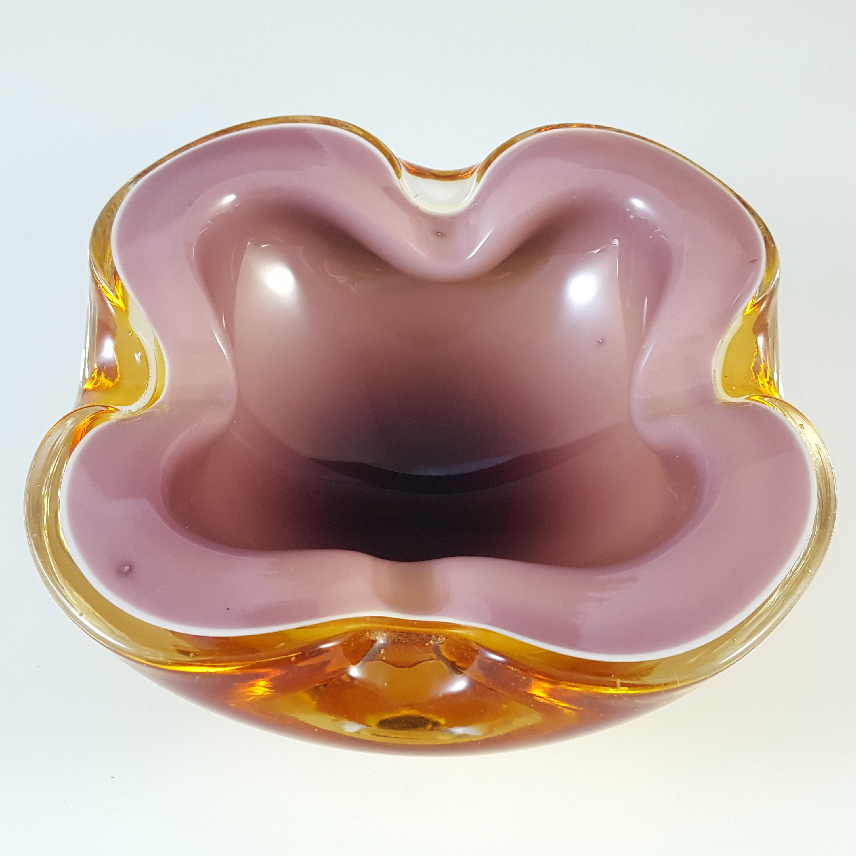 (image for) Barbini Murano Purple, White & Amber Glass Biomorphic Bowl - Click Image to Close