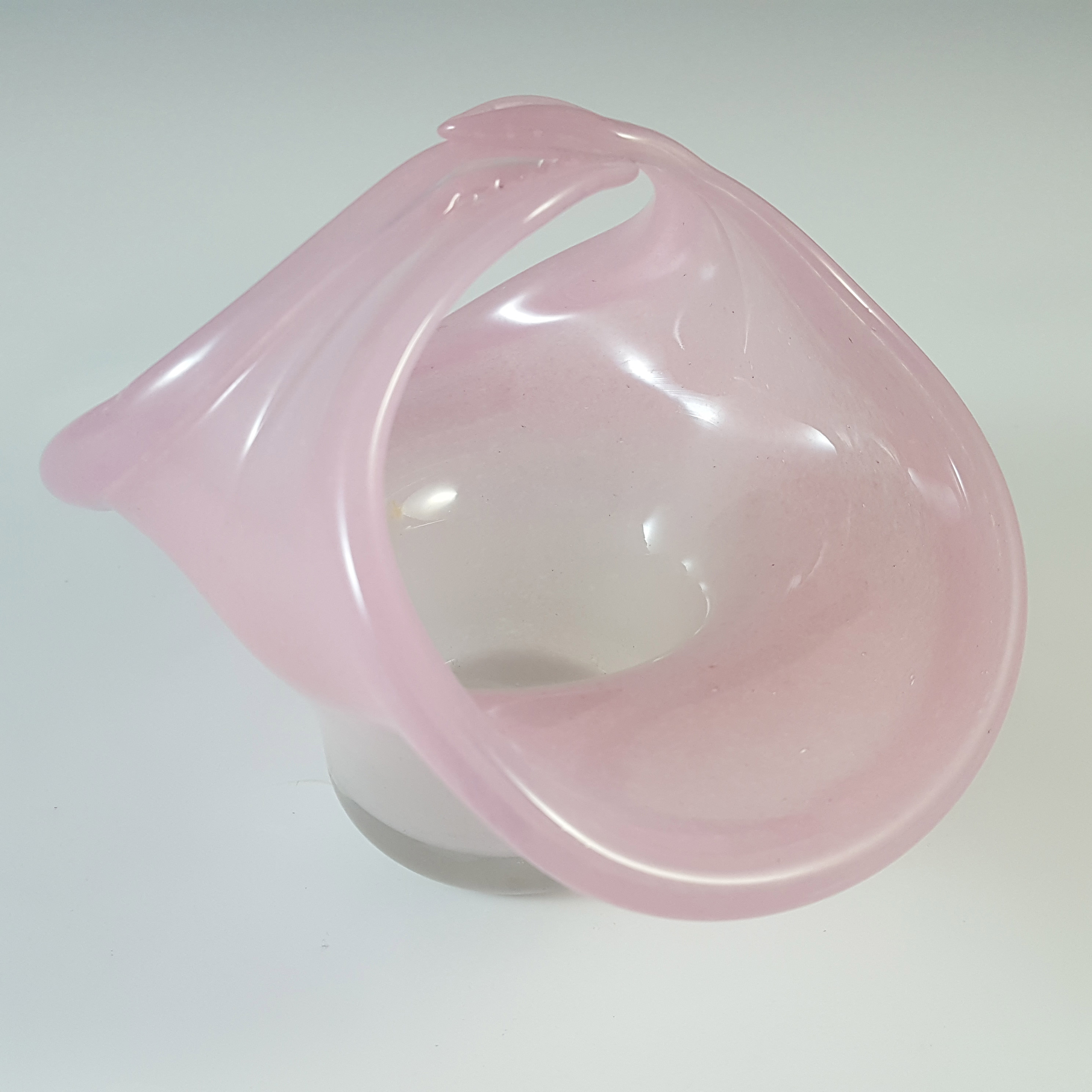 (image for) SIGNED Vasart Pink & White Mottled Glass Basket Bowl B003 - Click Image to Close