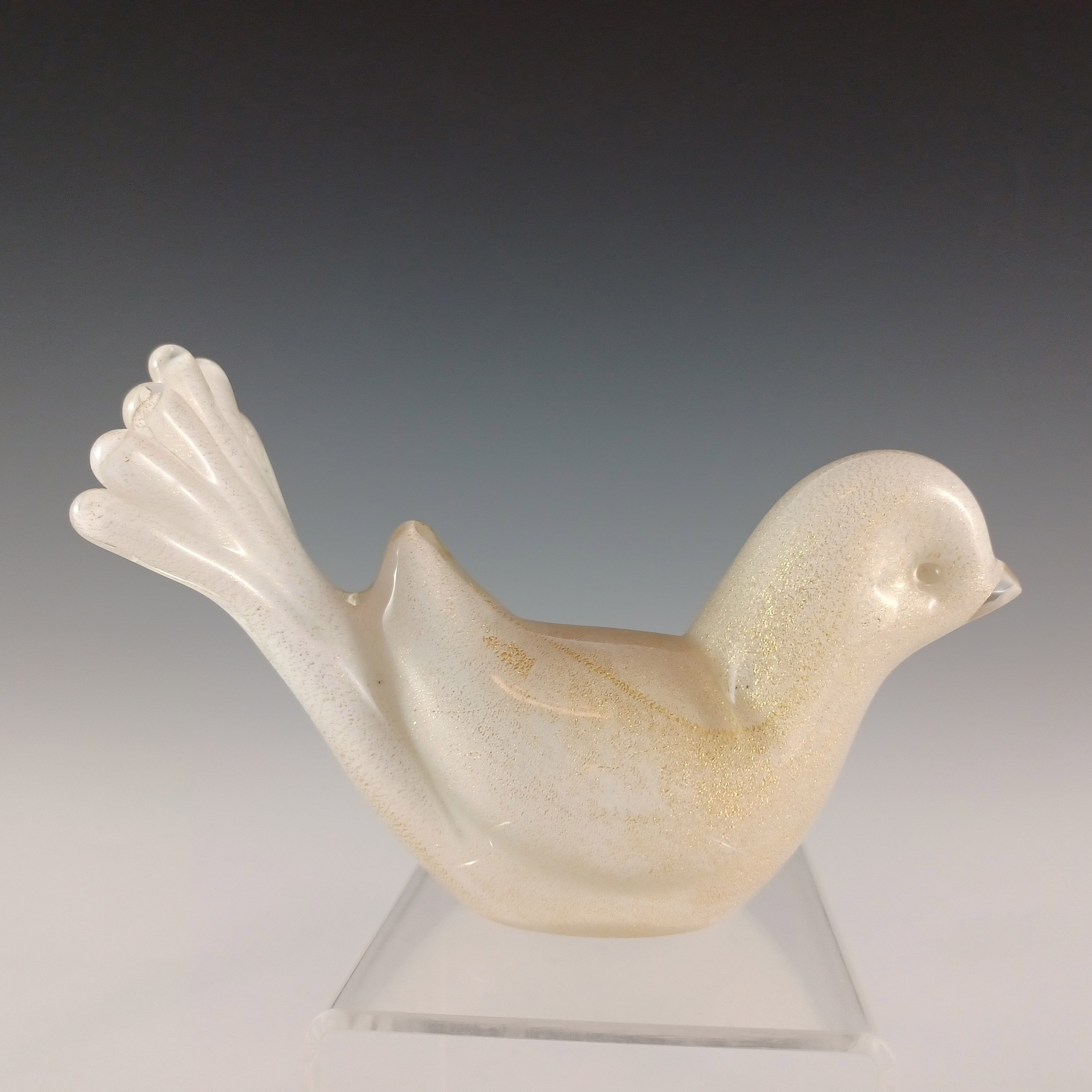(image for) Salviati Murano White Glass & Gold Leaf Dove / Bird Sculpture - Click Image to Close