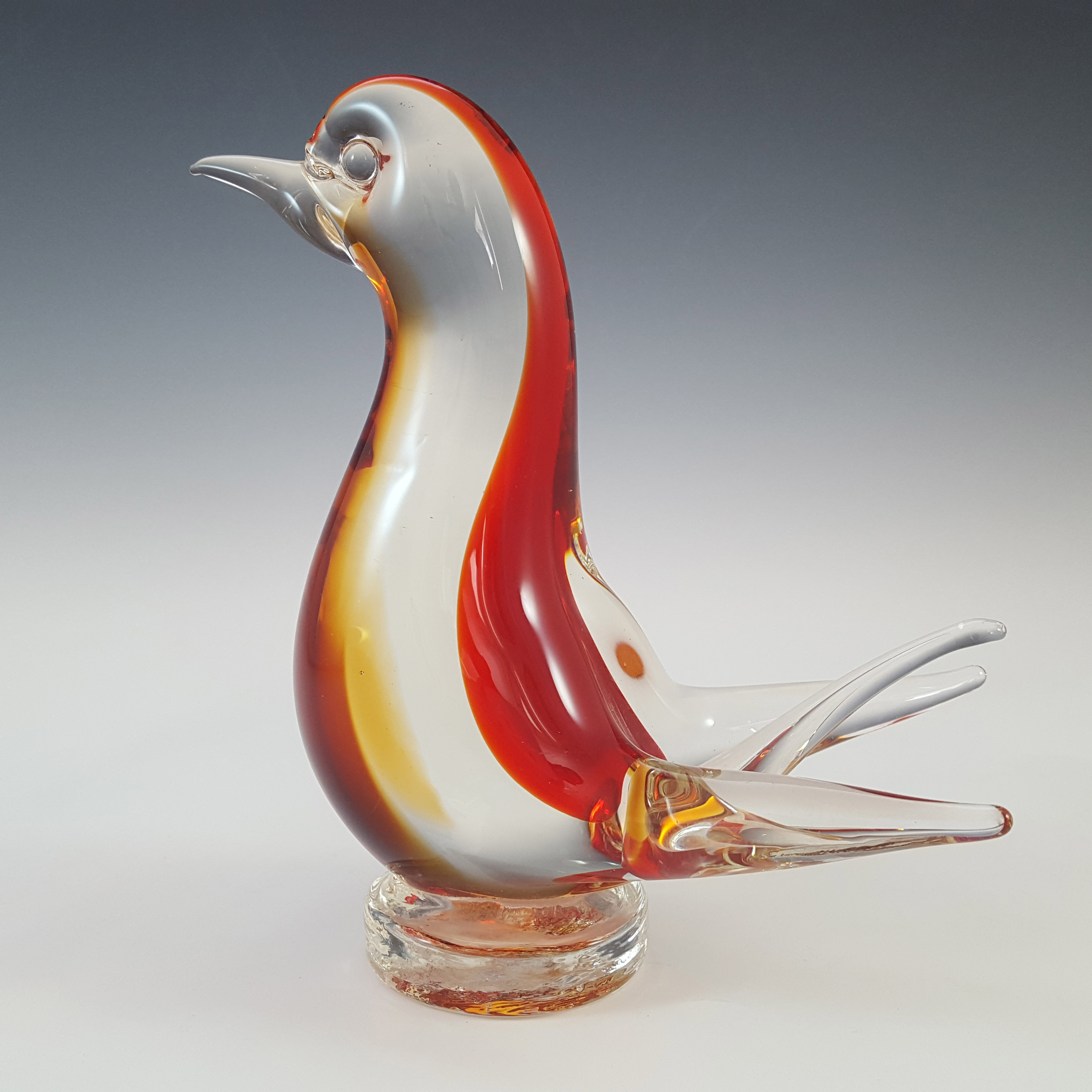 Murano Red & Amber Venetian Glass Vintage Bird Sculpture - Click Image to Close