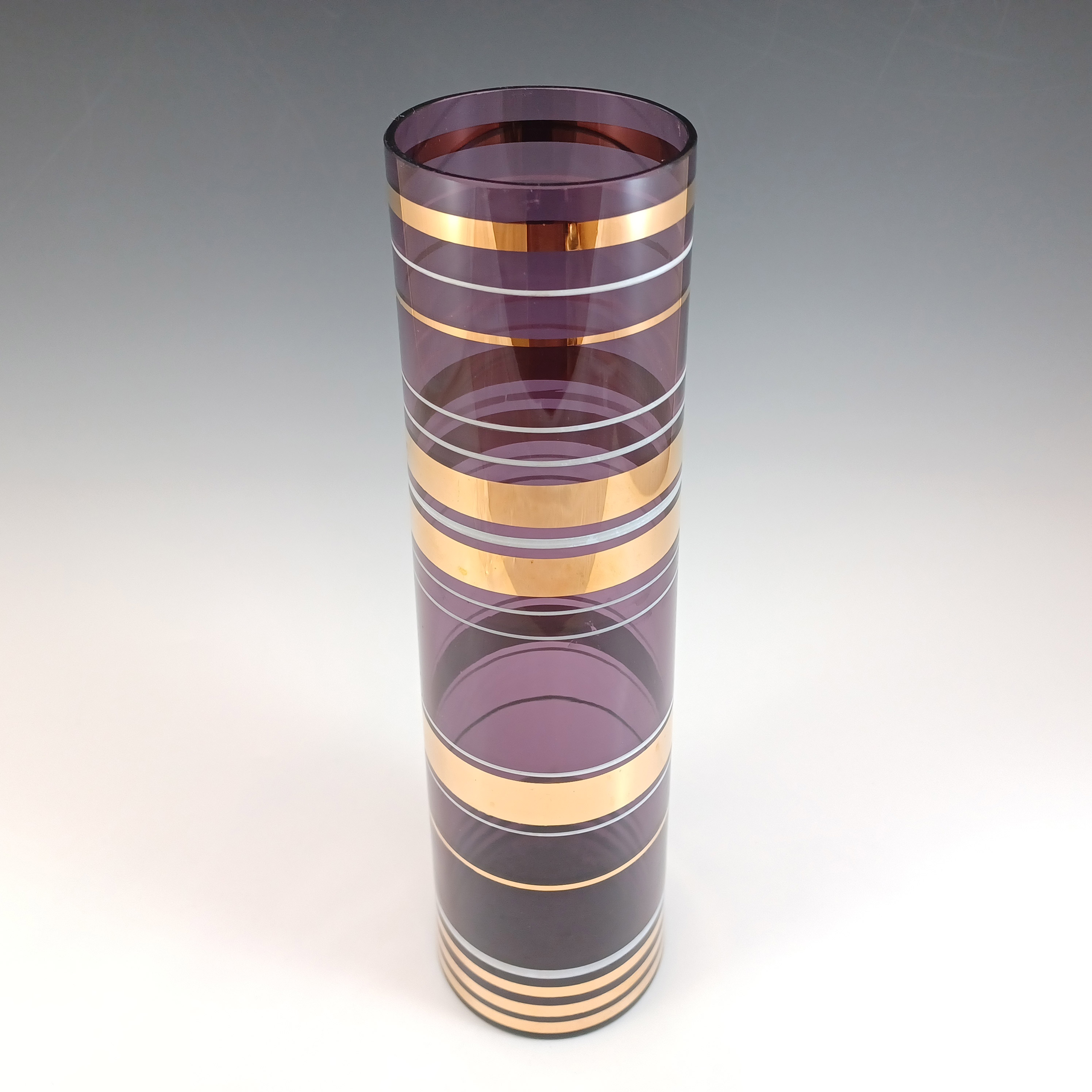 (image for) Borske Sklo Vintage Czech Purple Glass Cylindrical Vase - Click Image to Close