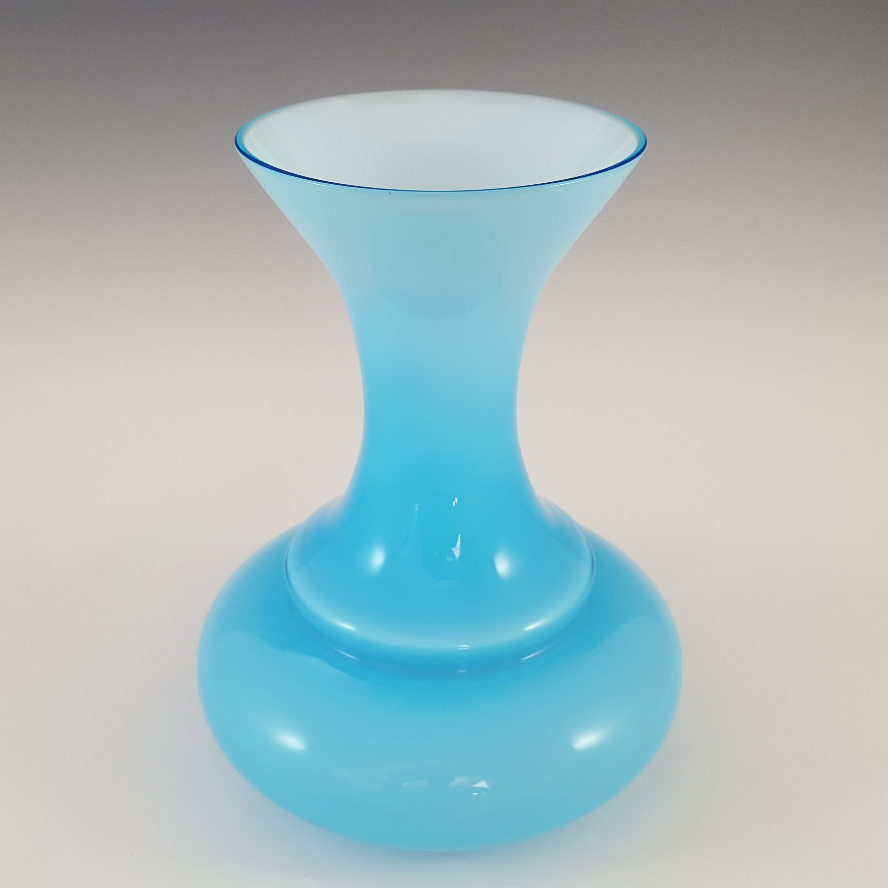 Swedish / Scandinavian Vintage Blue Opal Cased Glass Vase - Click Image to Close