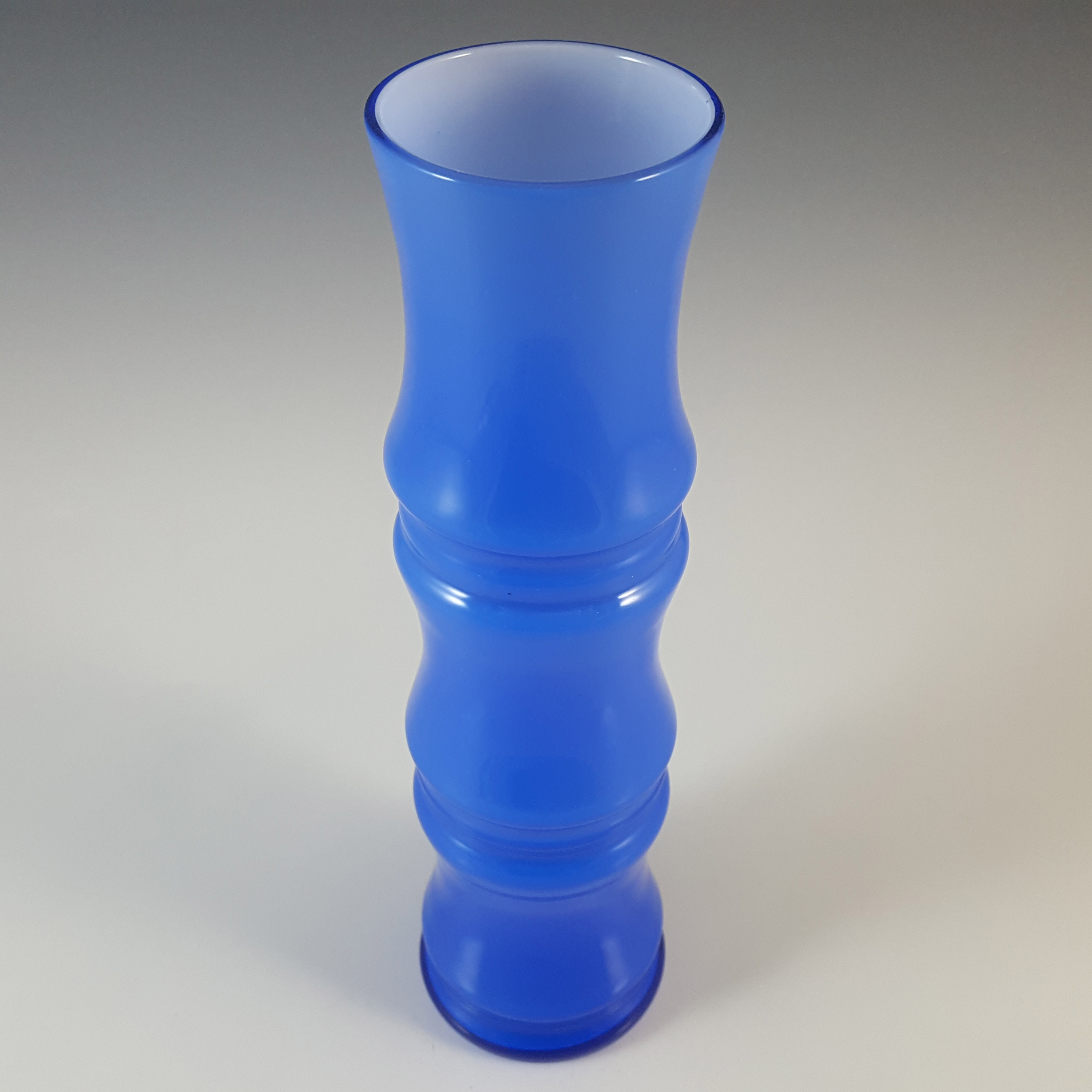 Chinese Vintage 1970's Blue Retro Cased Glass 'Bamboo' Vase - Click Image to Close