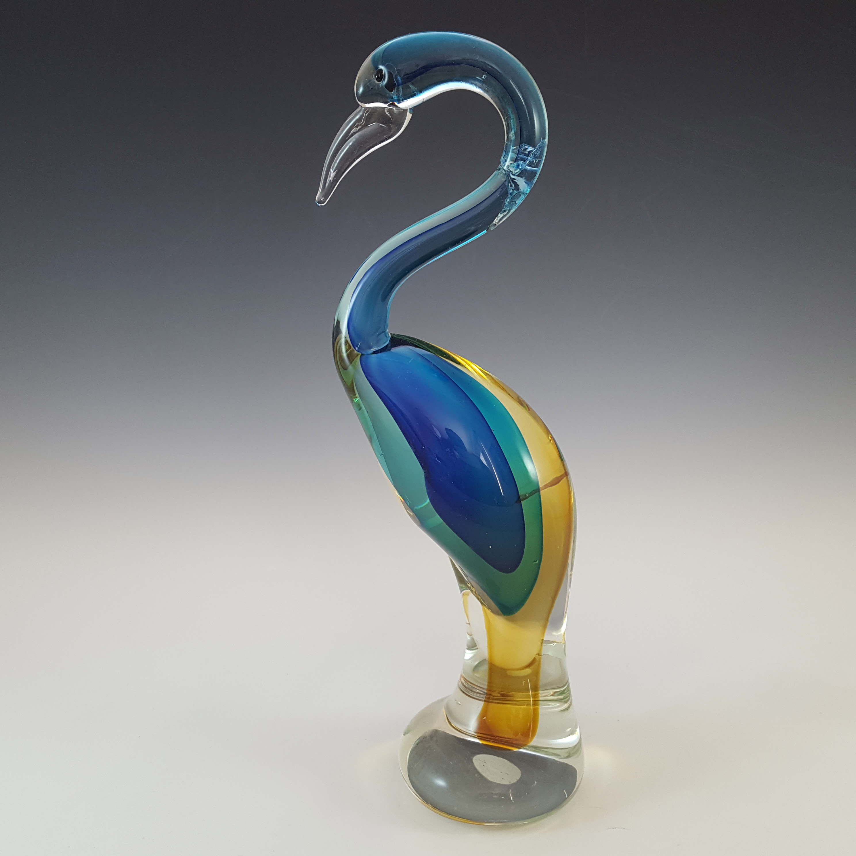 (image for) Chinese / Shudehill Blue & Amber Sommerso Glass Bird Sculpture - Click Image to Close