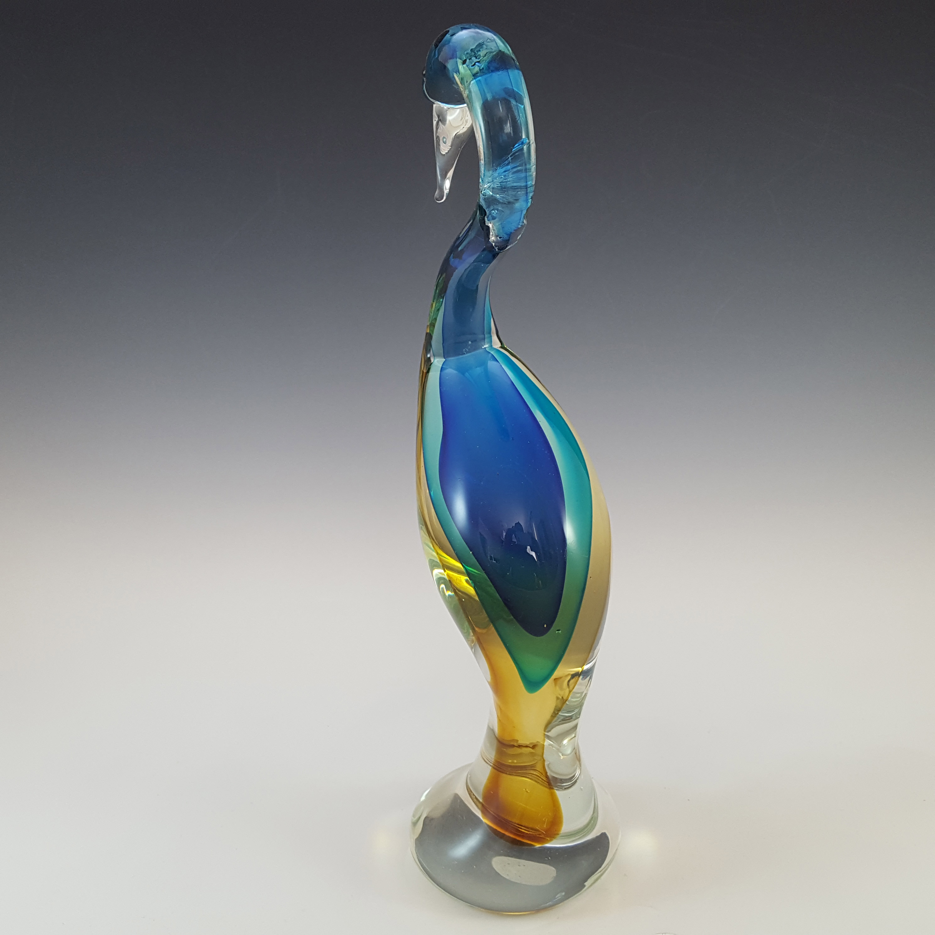 (image for) Chinese / Shudehill Blue & Amber Sommerso Glass Bird Sculpture - Click Image to Close