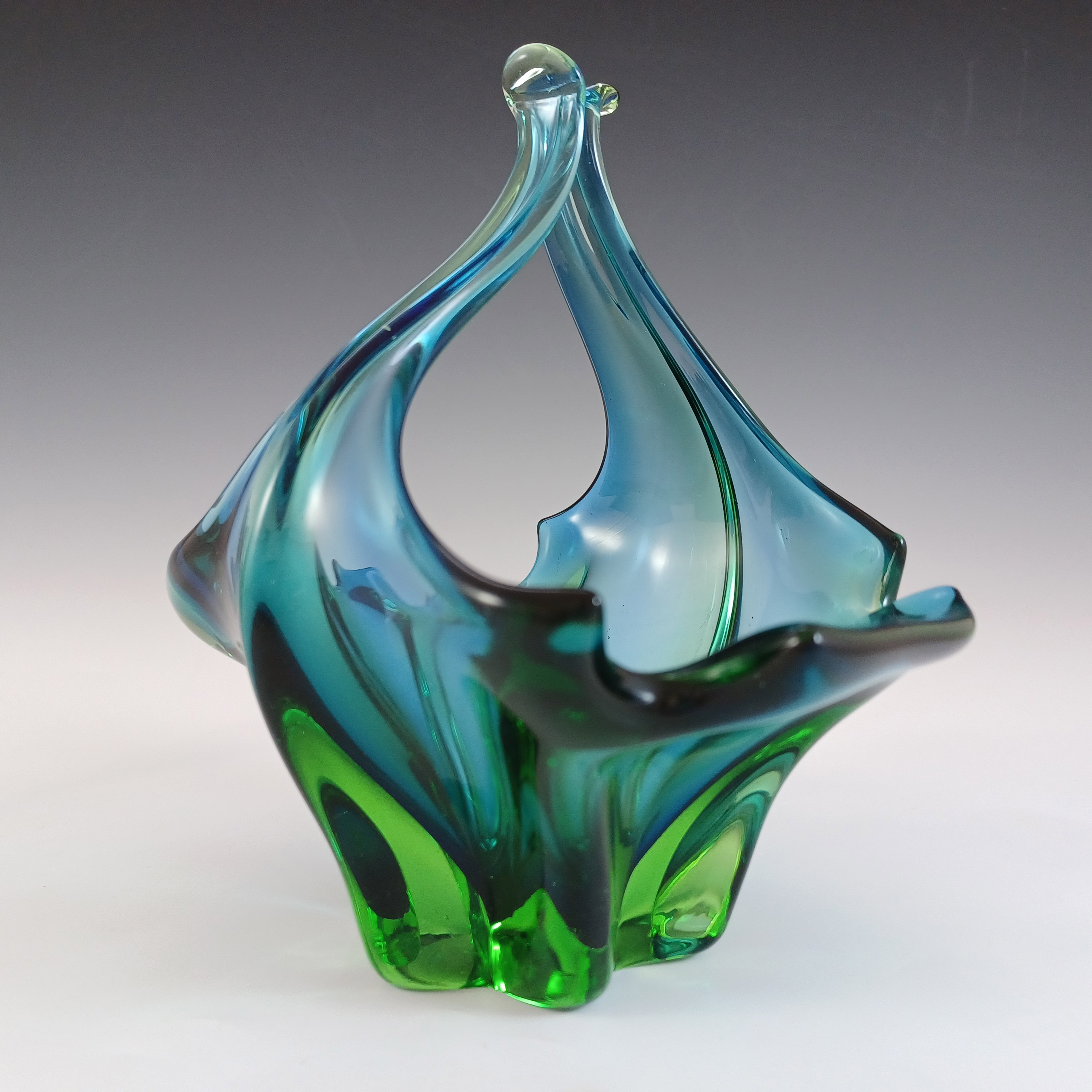 (image for) Cristallo Venezia Murano Blue & Green Sommerso Glass Vase / Bowl - Click Image to Close