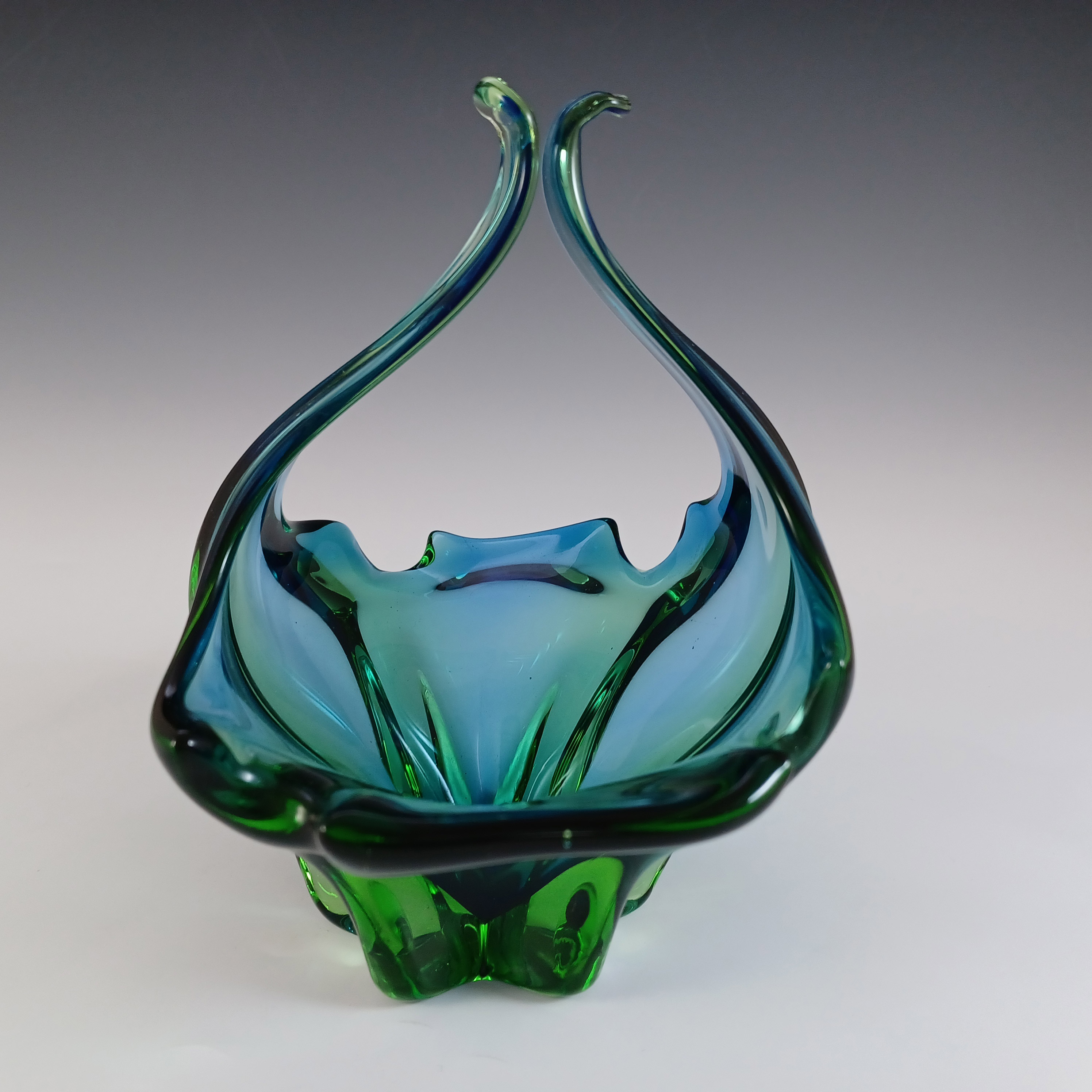 (image for) Cristallo Venezia Murano Blue & Green Sommerso Glass Vase / Bowl - Click Image to Close
