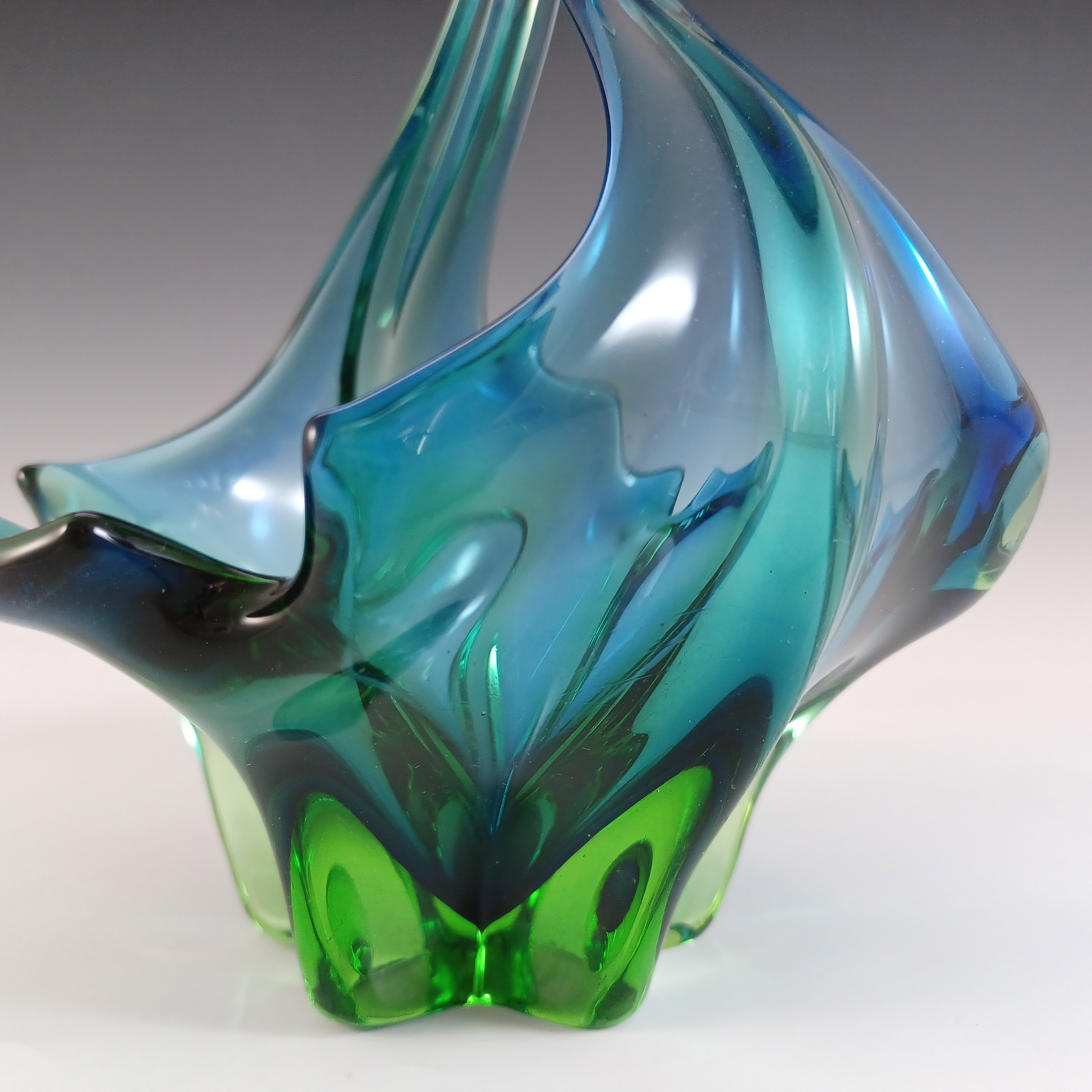 Cristallo Venezia Murano Blue & Green Sommerso Glass Vase / Bowl - Click Image to Close