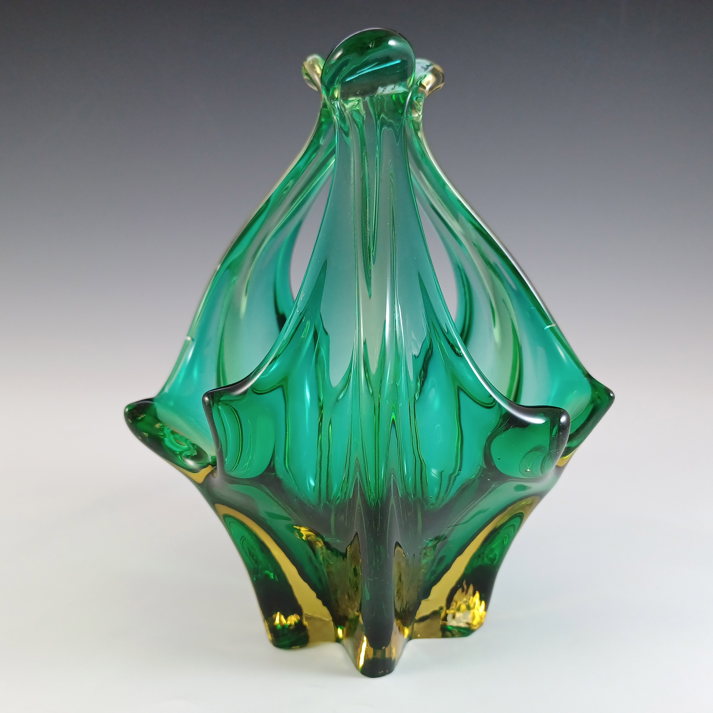 (image for) Cristallo Venezia Murano Green & Amber Sommerso Glass Vase / Bowl - Click Image to Close