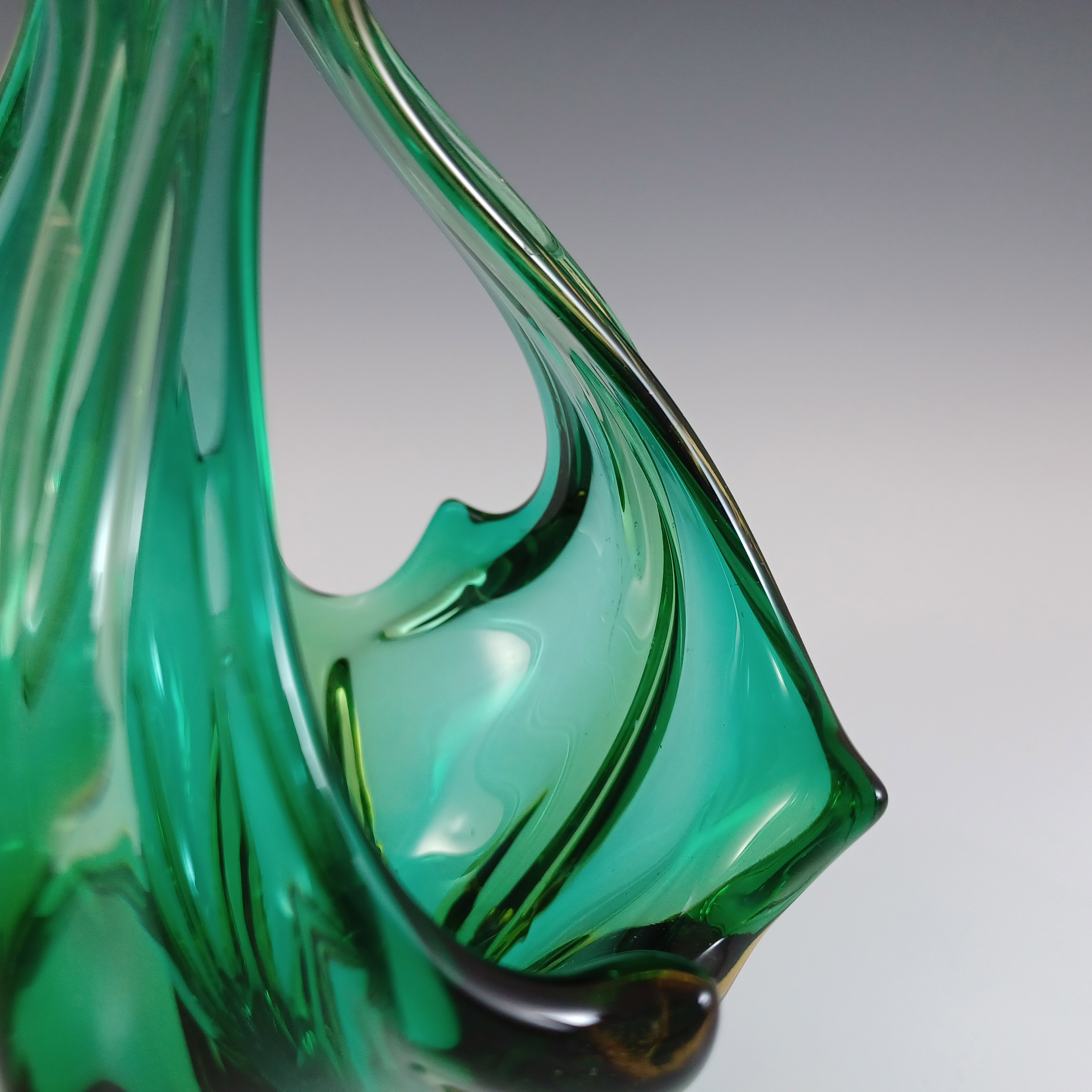 (image for) Cristallo Venezia Murano Green & Amber Sommerso Glass Vase / Bowl - Click Image to Close