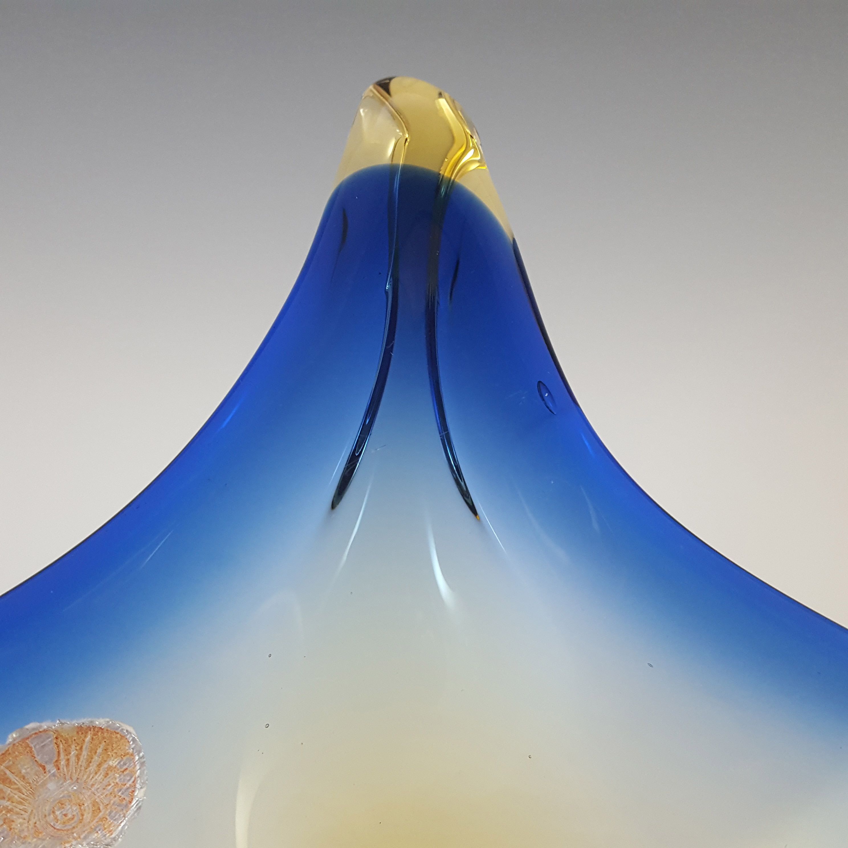 (image for) Murano Blue & Amber Cased Glass Vintage Sculpture Bowl - Click Image to Close