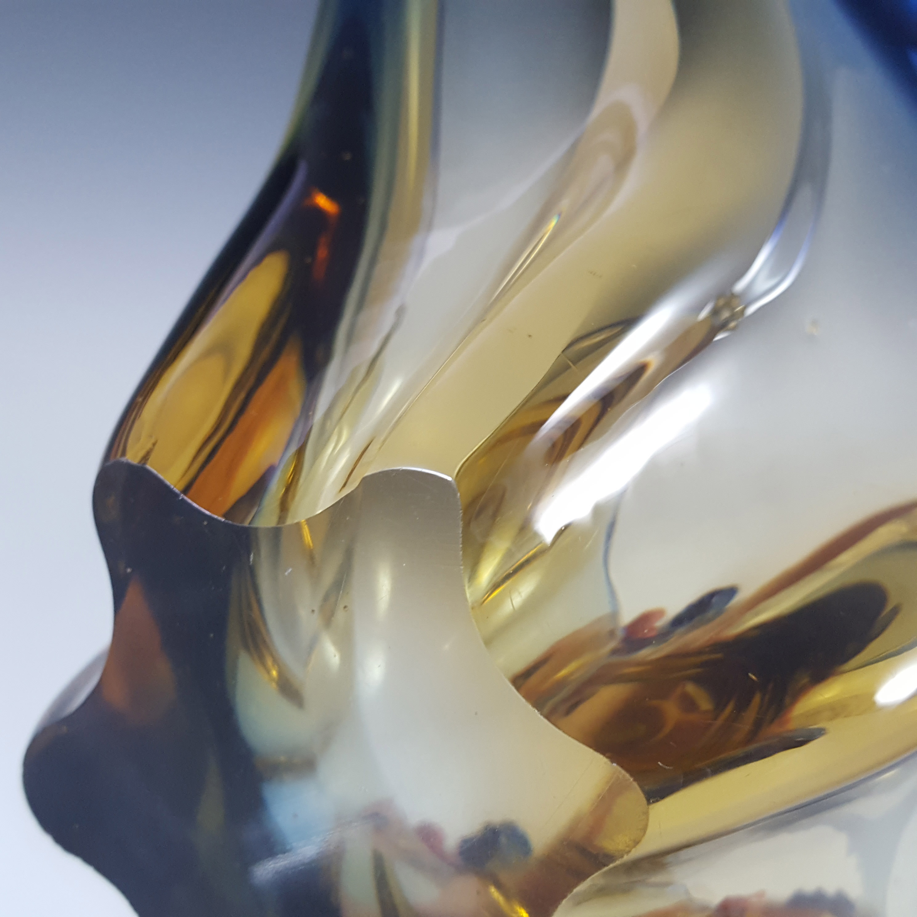 (image for) Murano Blue & Amber Cased Glass Vintage Sculpture Bowl - Click Image to Close
