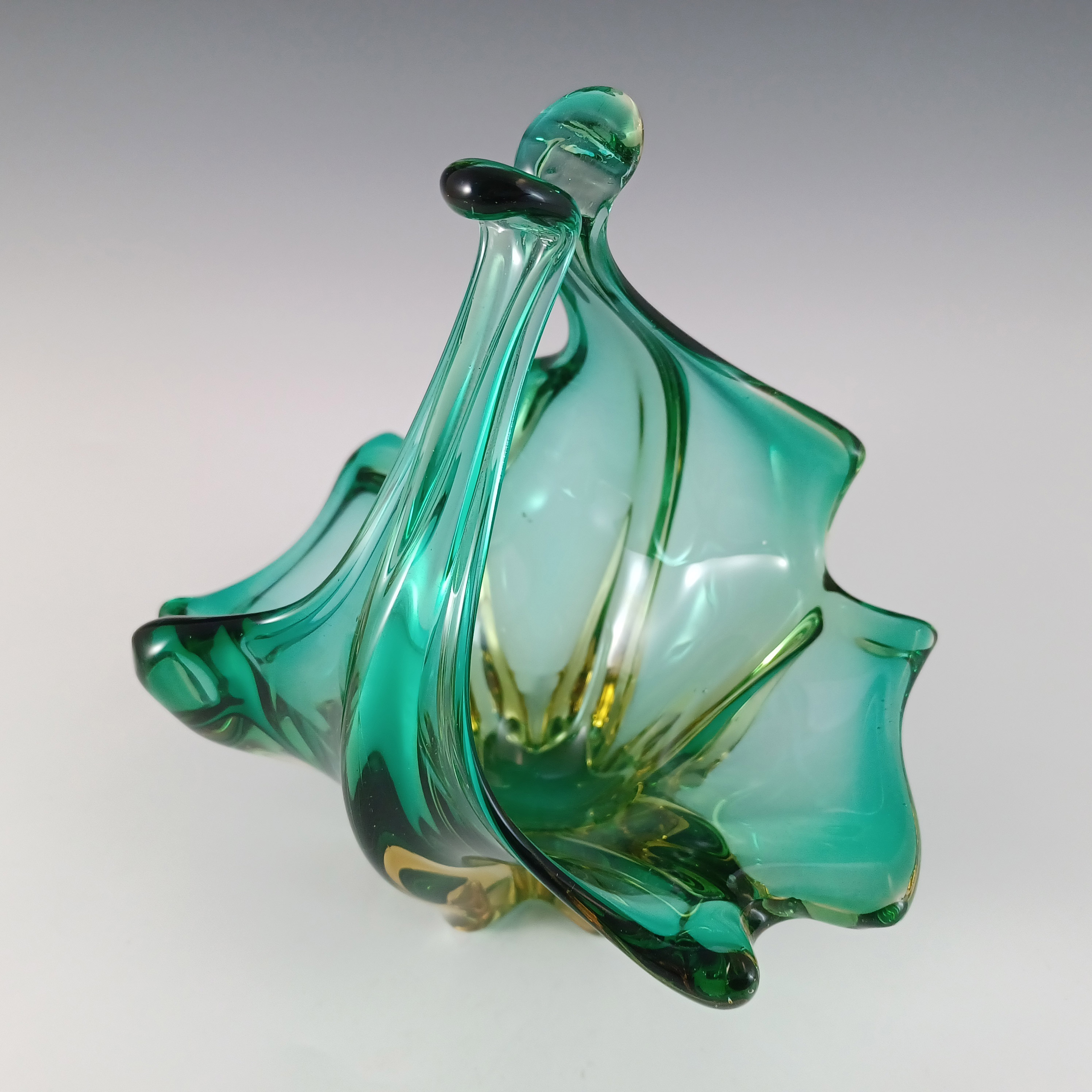 (image for) Cristallo Venezia CCC Murano Green & Amber Sommerso Glass Bowl - Click Image to Close