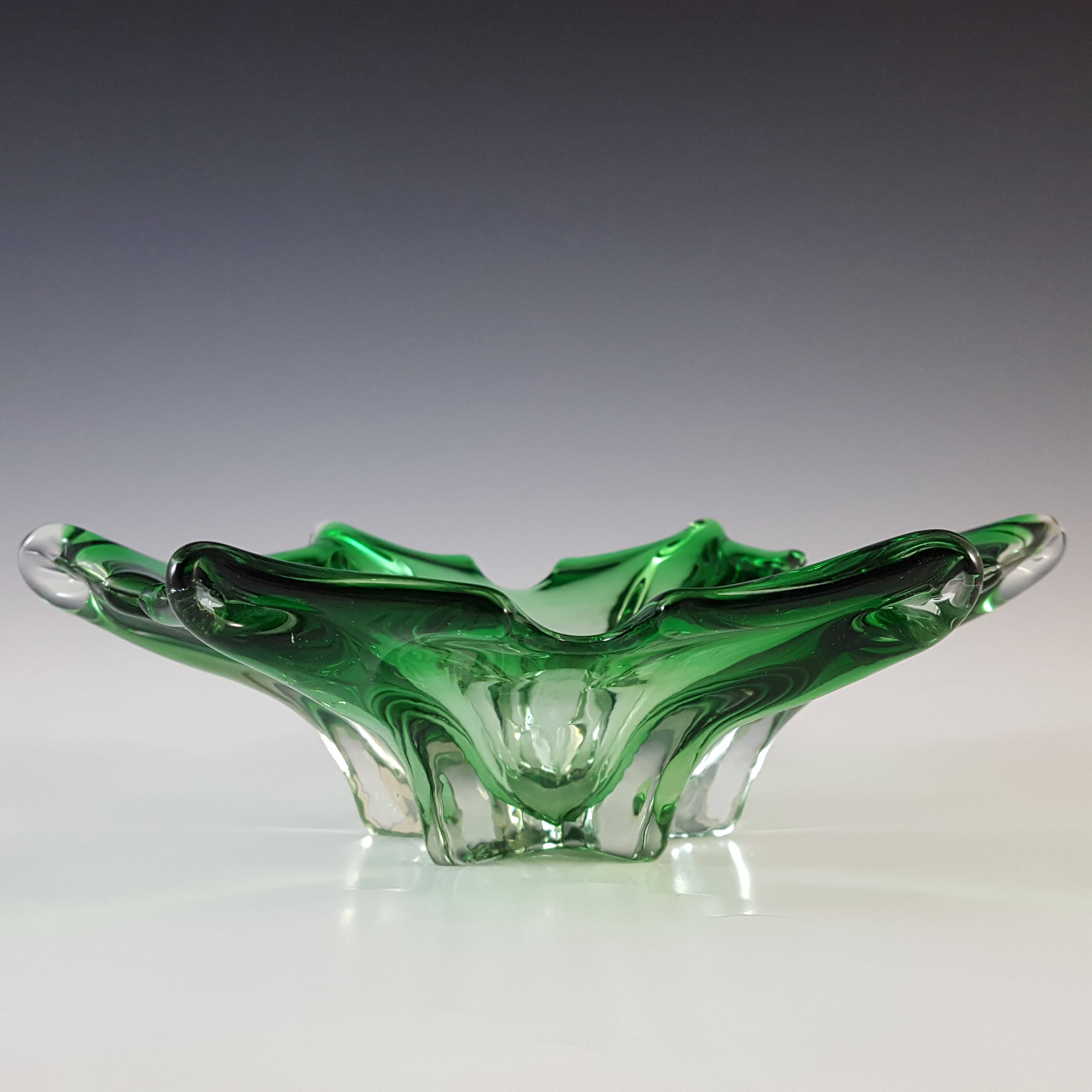 Cristallo Venezia CCC Murano Green & Clear Sommerso Glass Bowl - Click Image to Close