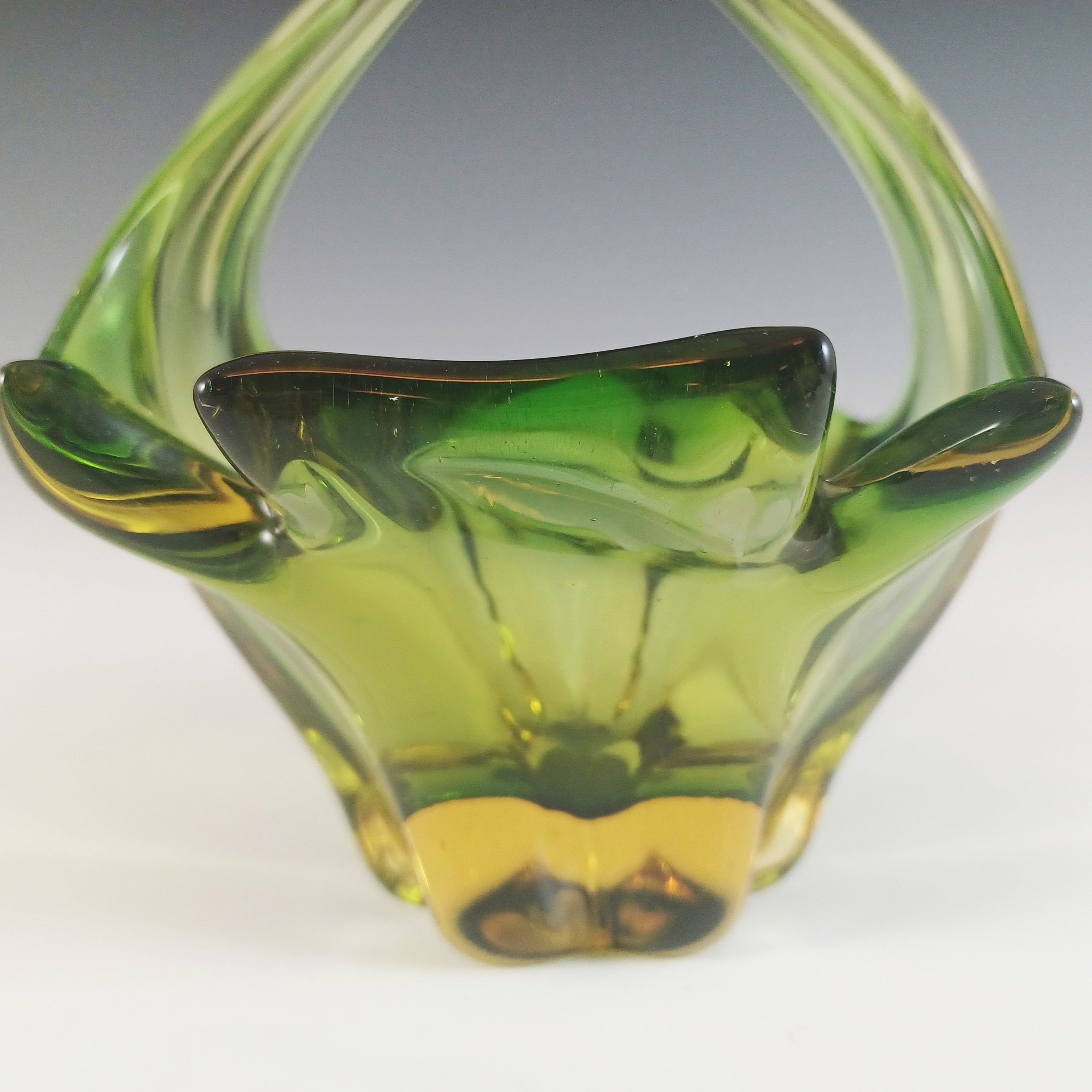 (image for) Cristallo Venezia CCC Murano Green & Amber Cased Glass Bowl - Click Image to Close