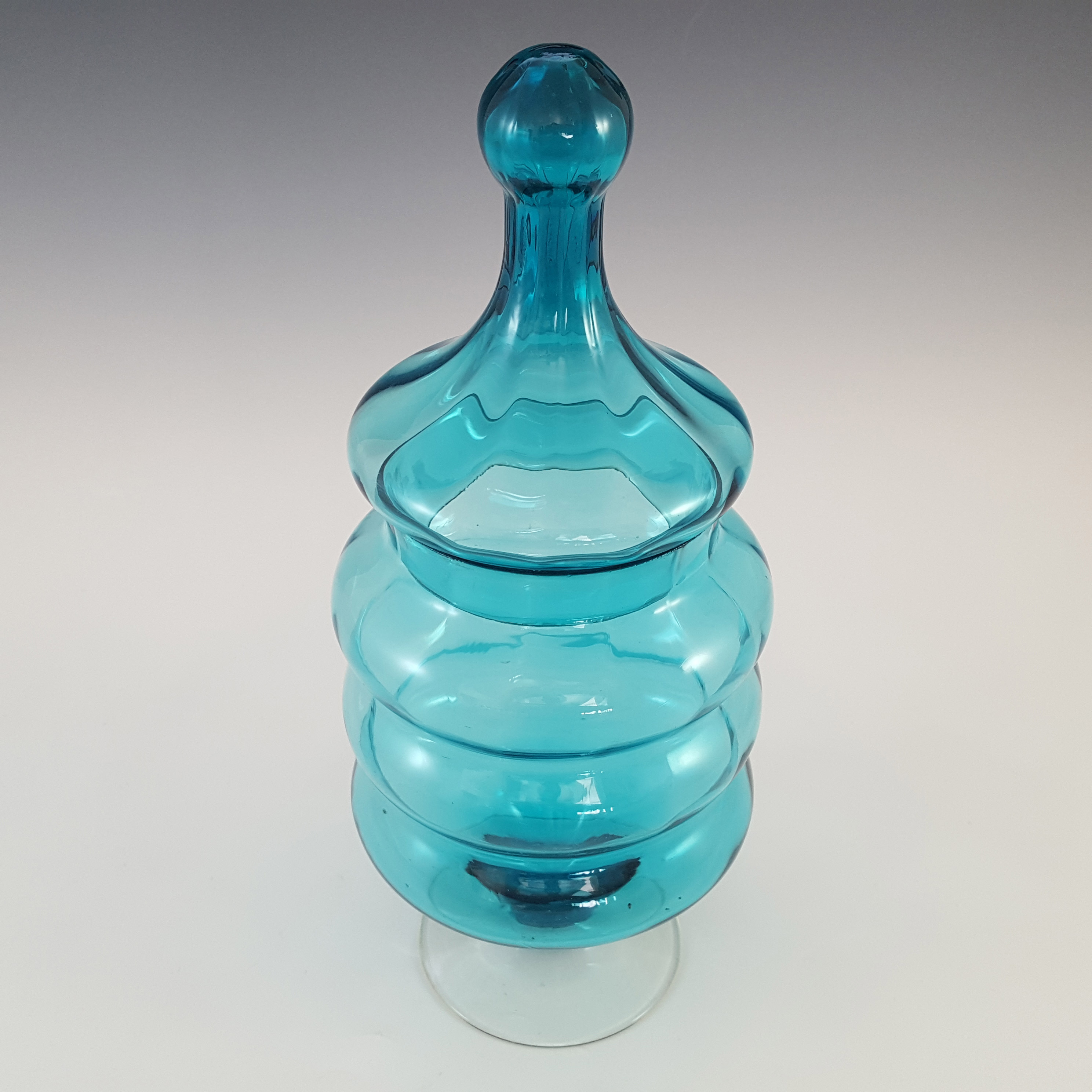 (image for) Empoli Italian Vintage Blue Hooped Glass Bon Bon Jar - Click Image to Close