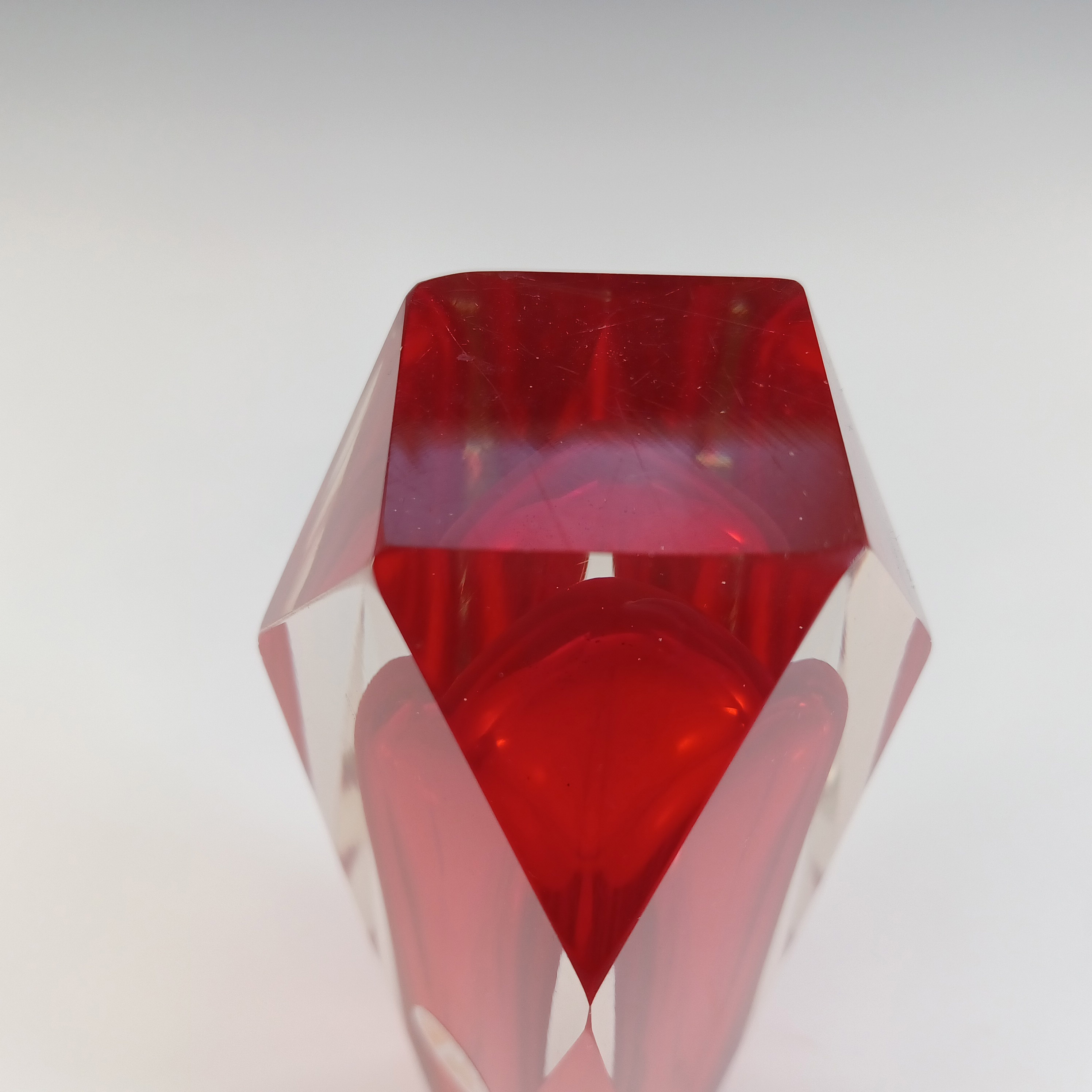 (image for) Murano Faceted Red & Clear Sommerso Glass Block Vase - Click Image to Close