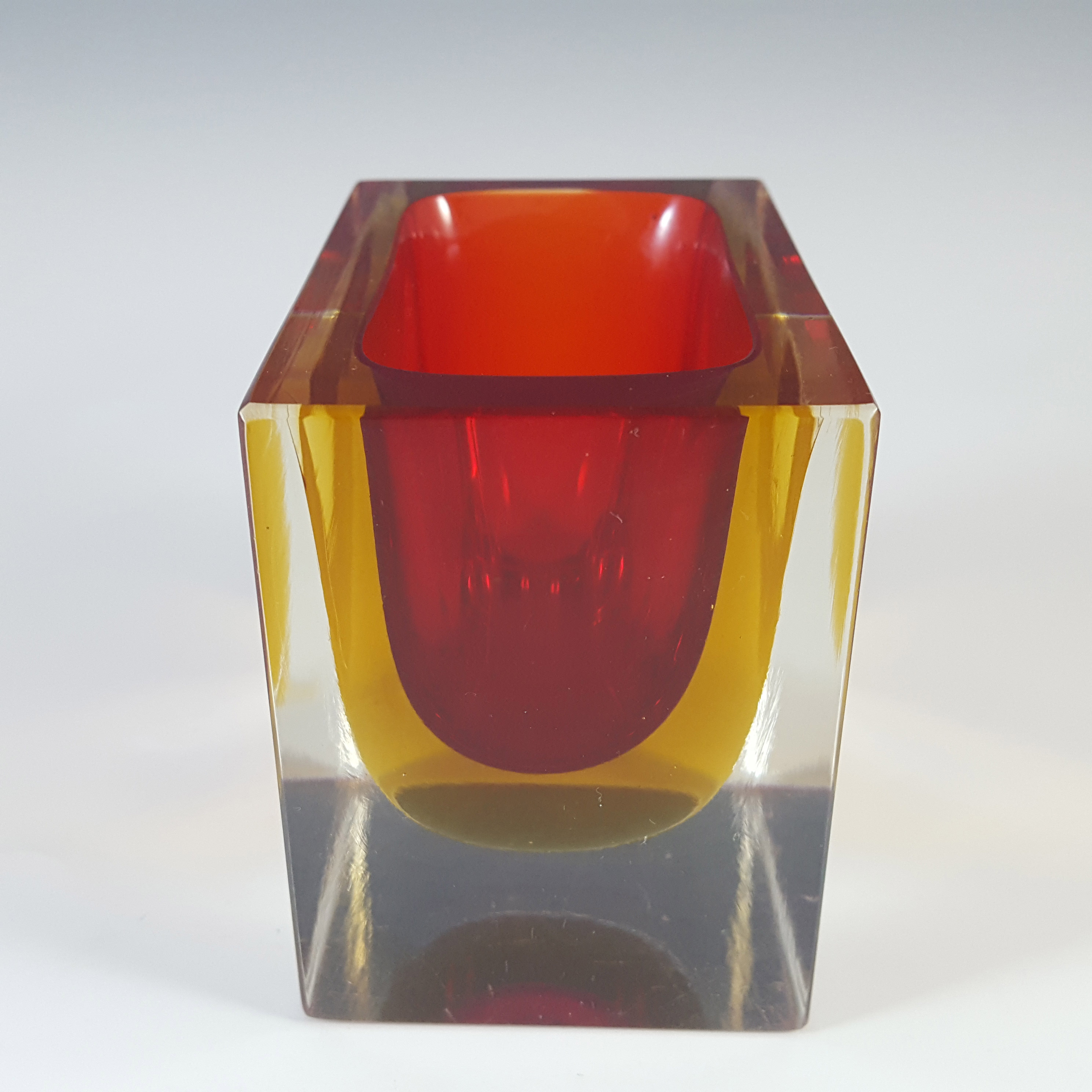 (image for) Murano Faceted Red & Amber Sommerso Glass Posy Vase / Bowl - Click Image to Close