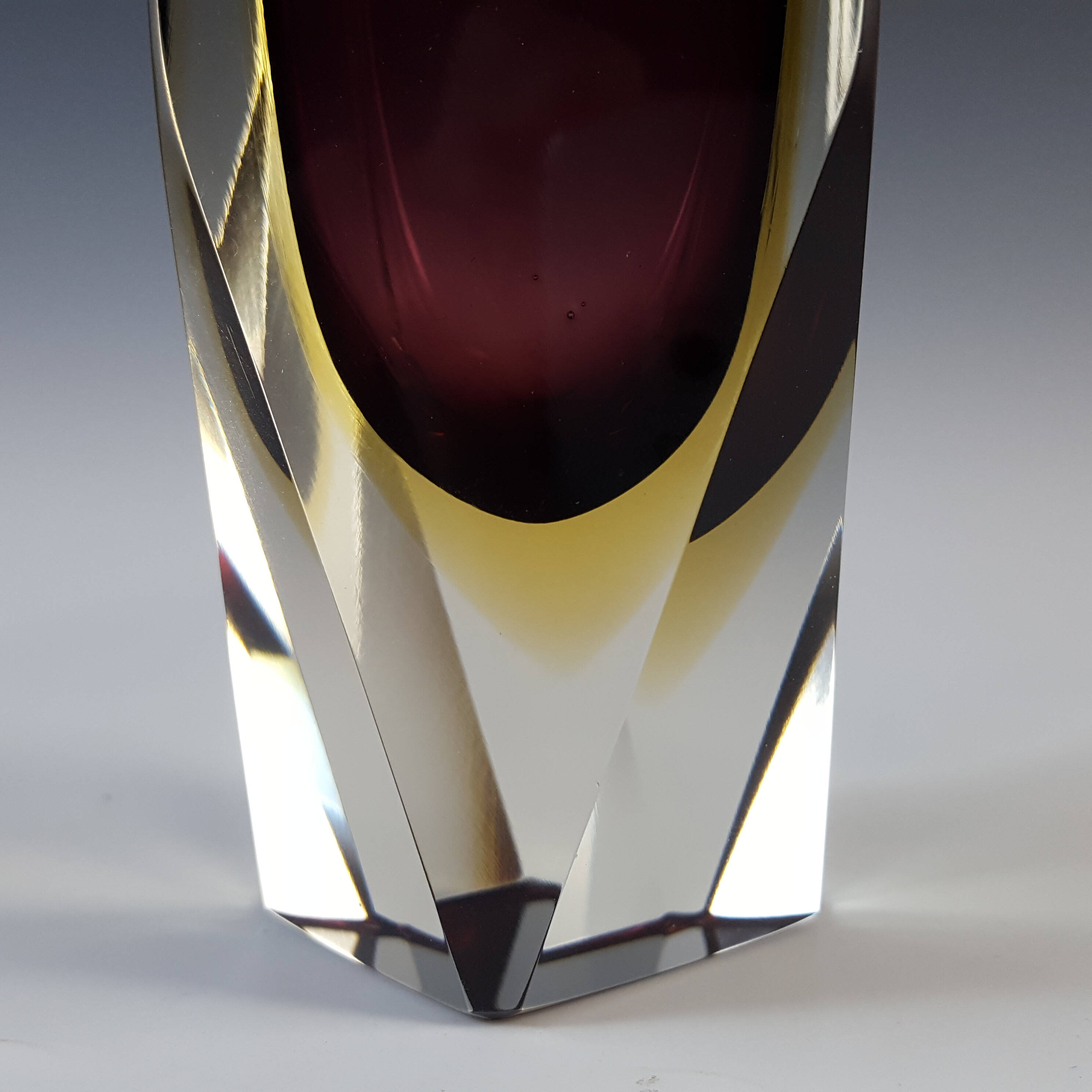 (image for) Murano Faceted Purple & Amber Sommerso Glass Block Vase - Click Image to Close