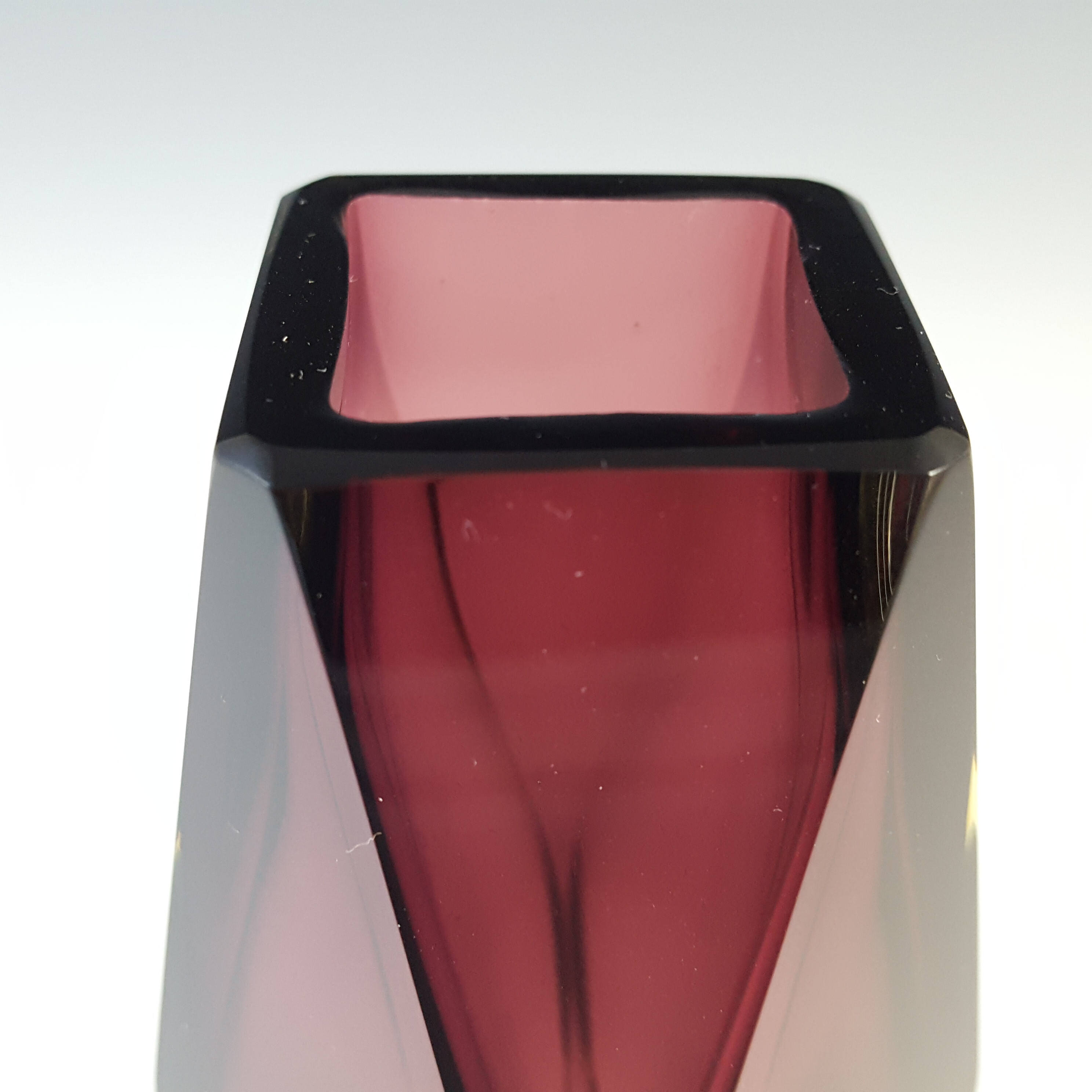 (image for) Murano Faceted Purple & Amber Sommerso Glass Block Vase - Click Image to Close