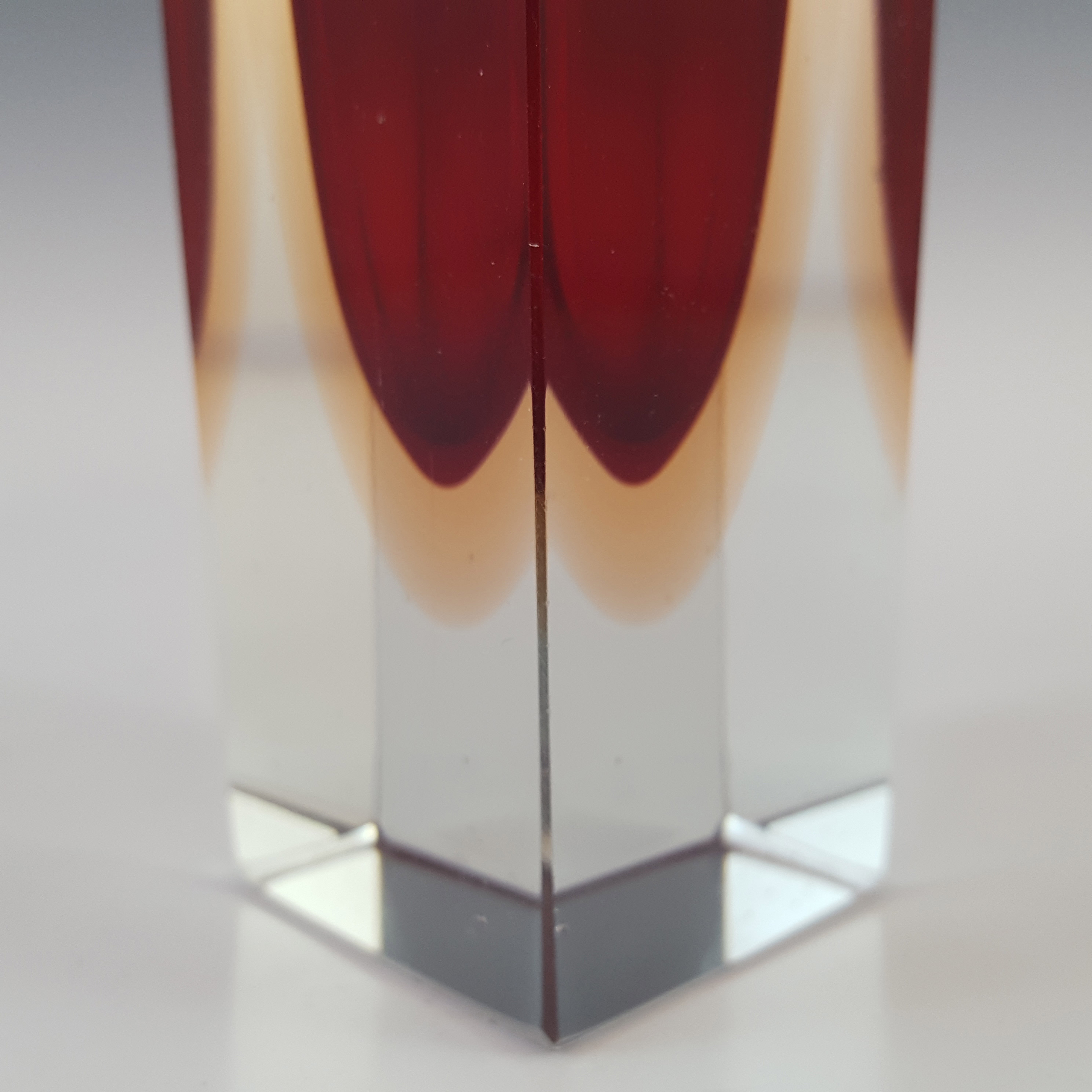 (image for) Murano Faceted Red & Pink Sommerso Glass Block Vase - Click Image to Close