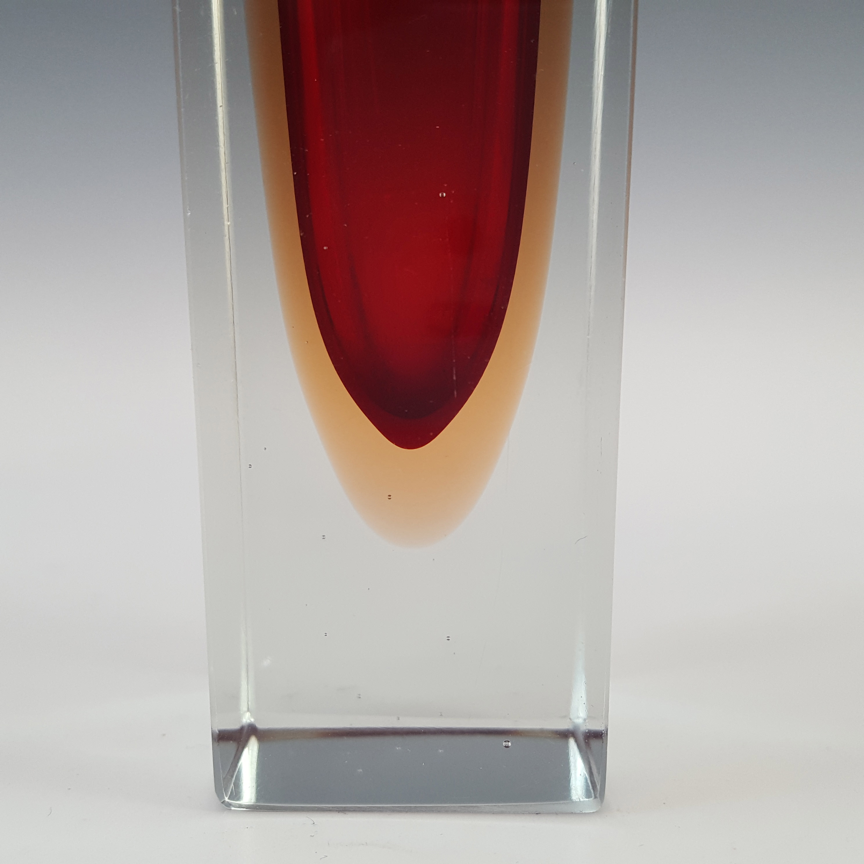 Murano Faceted Red & Pink Sommerso Glass Block Vase - Click Image to Close