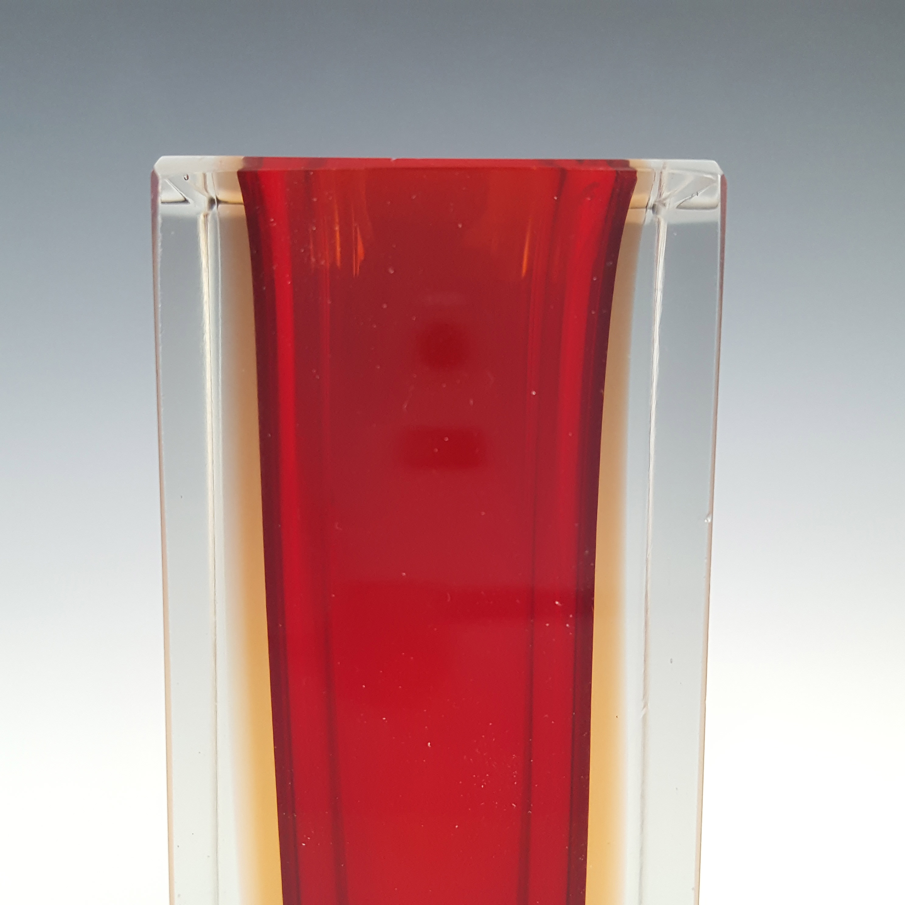 (image for) Murano Faceted Red & Pink Sommerso Glass Block Vase - Click Image to Close