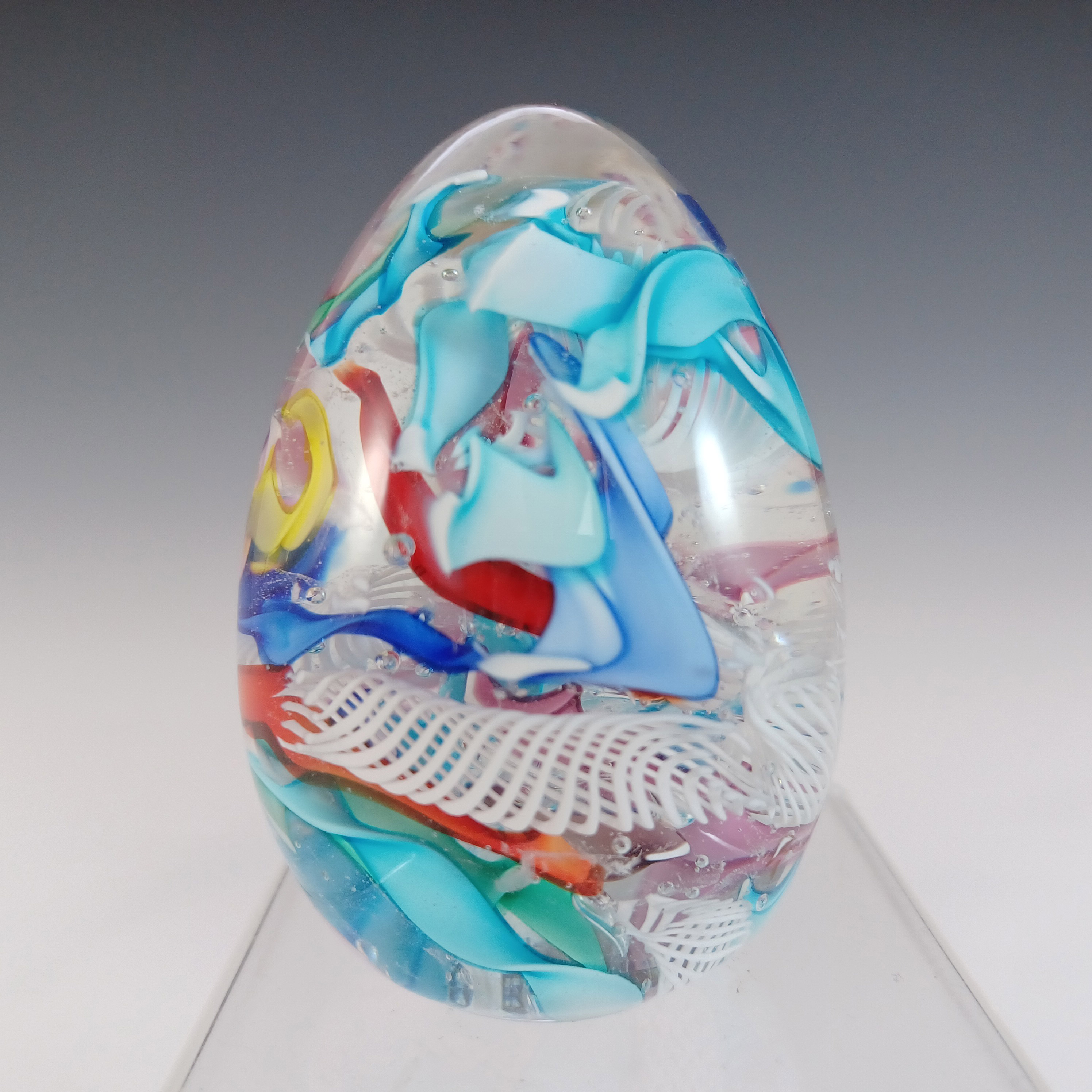 LABELLED La Fenice Murano Zanfirico Filigree Glass Paperweight - Click Image to Close