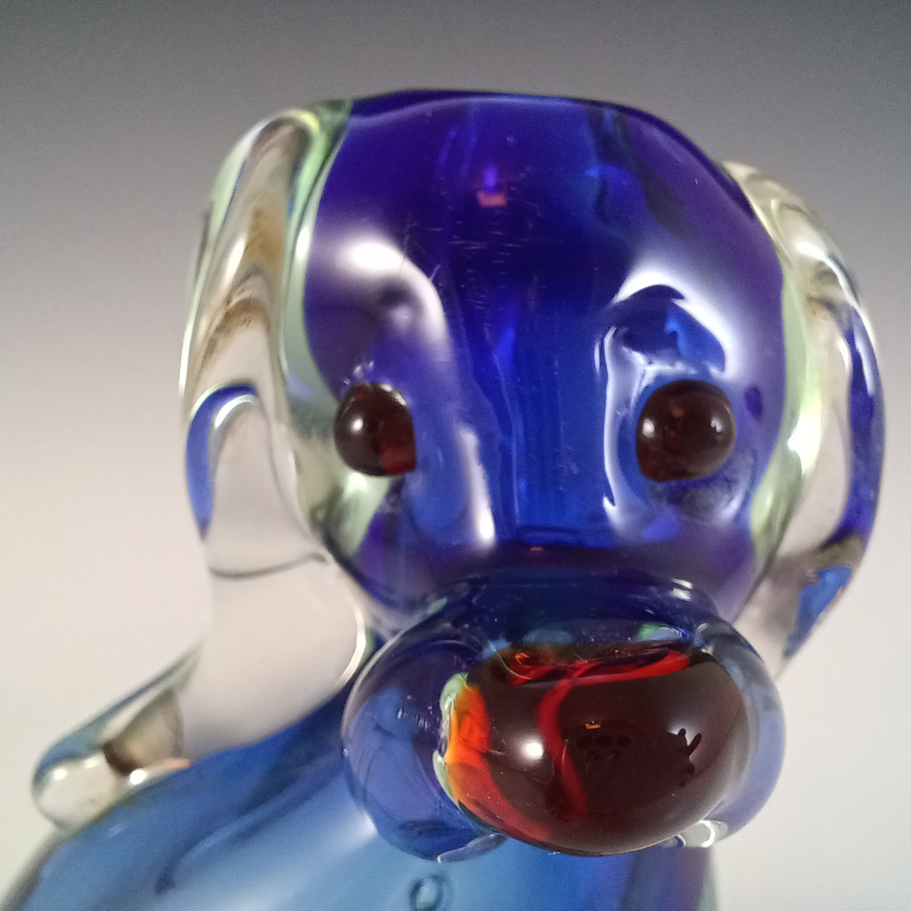 (image for) Ferro & Lazzarini Murano Blue & Green Sommerso Glass Dog Bottle - Click Image to Close